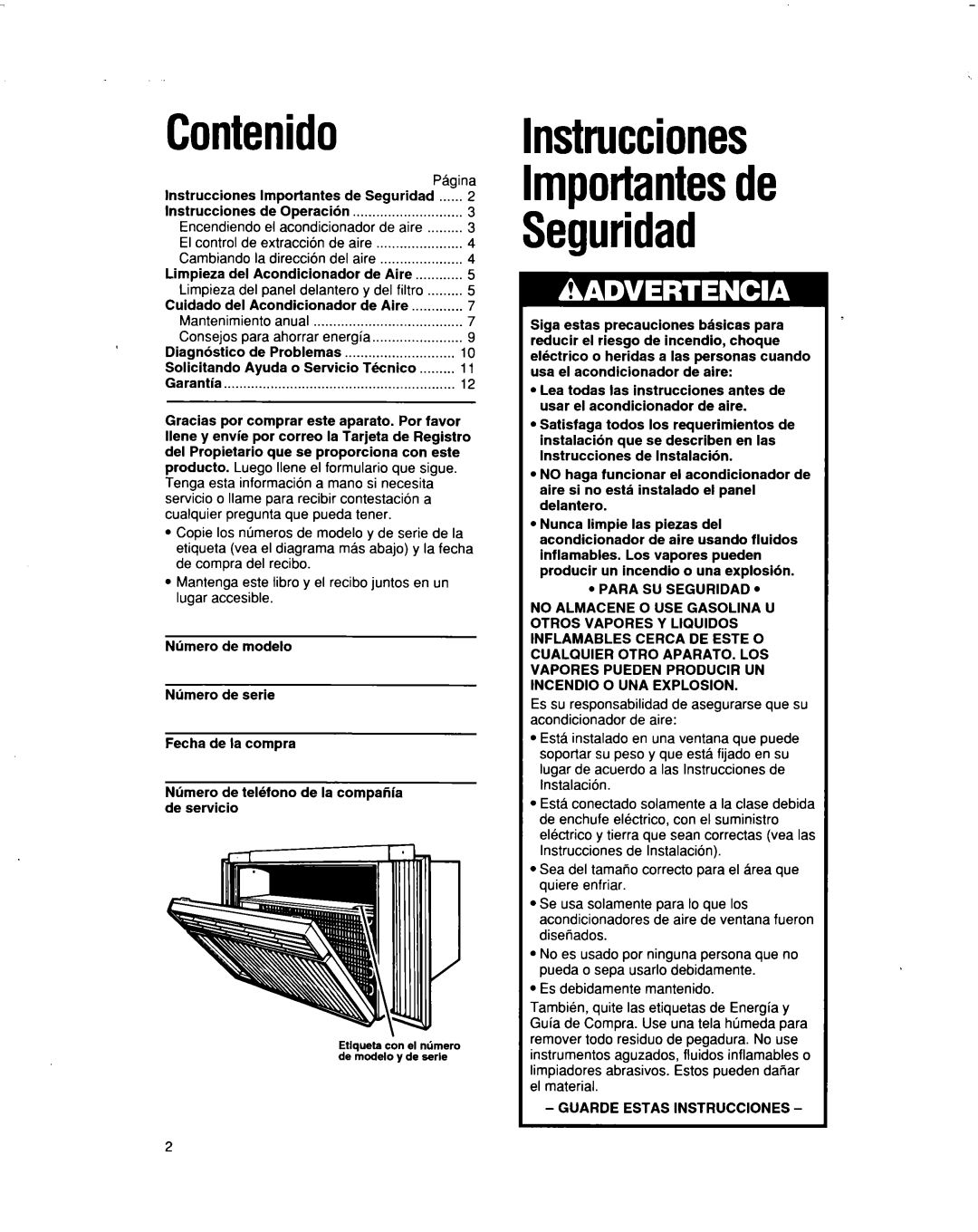 Whirlpool BHAC1000XS0 manual Contenido, Guarde Estas Instrucciones 