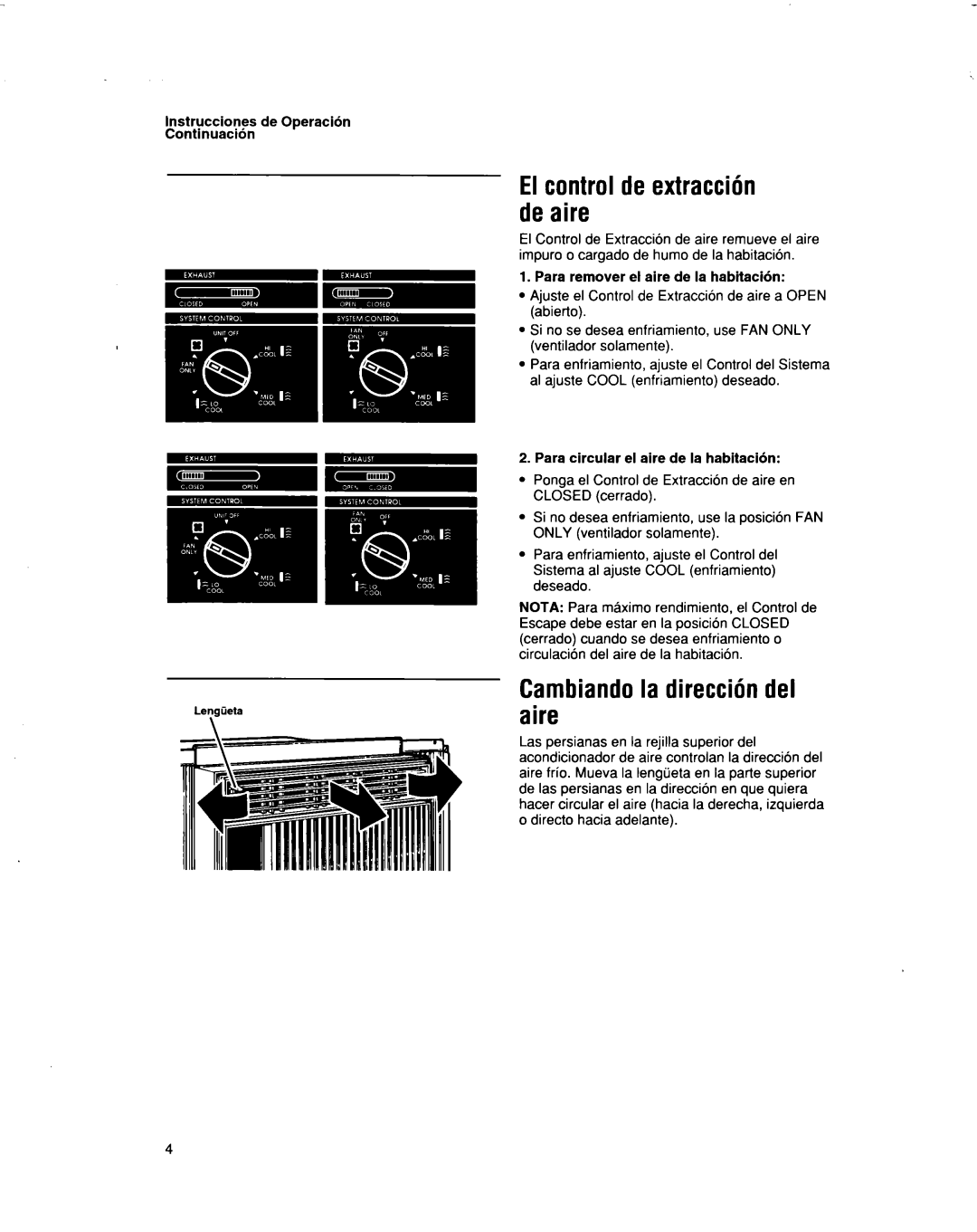 Whirlpool BHAC1000XS0 manual El control de extraccih de aire, Cambiandola direccih del aire 