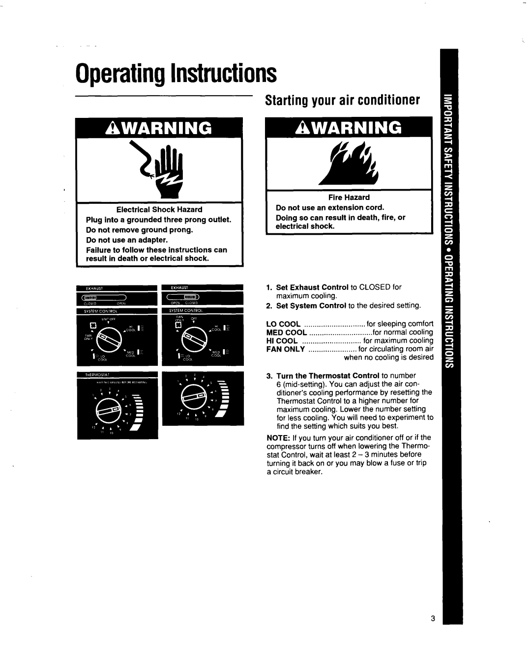 Whirlpool BHAC1000XS0 manual OperatingInstructions, Startingyour air conditioner 