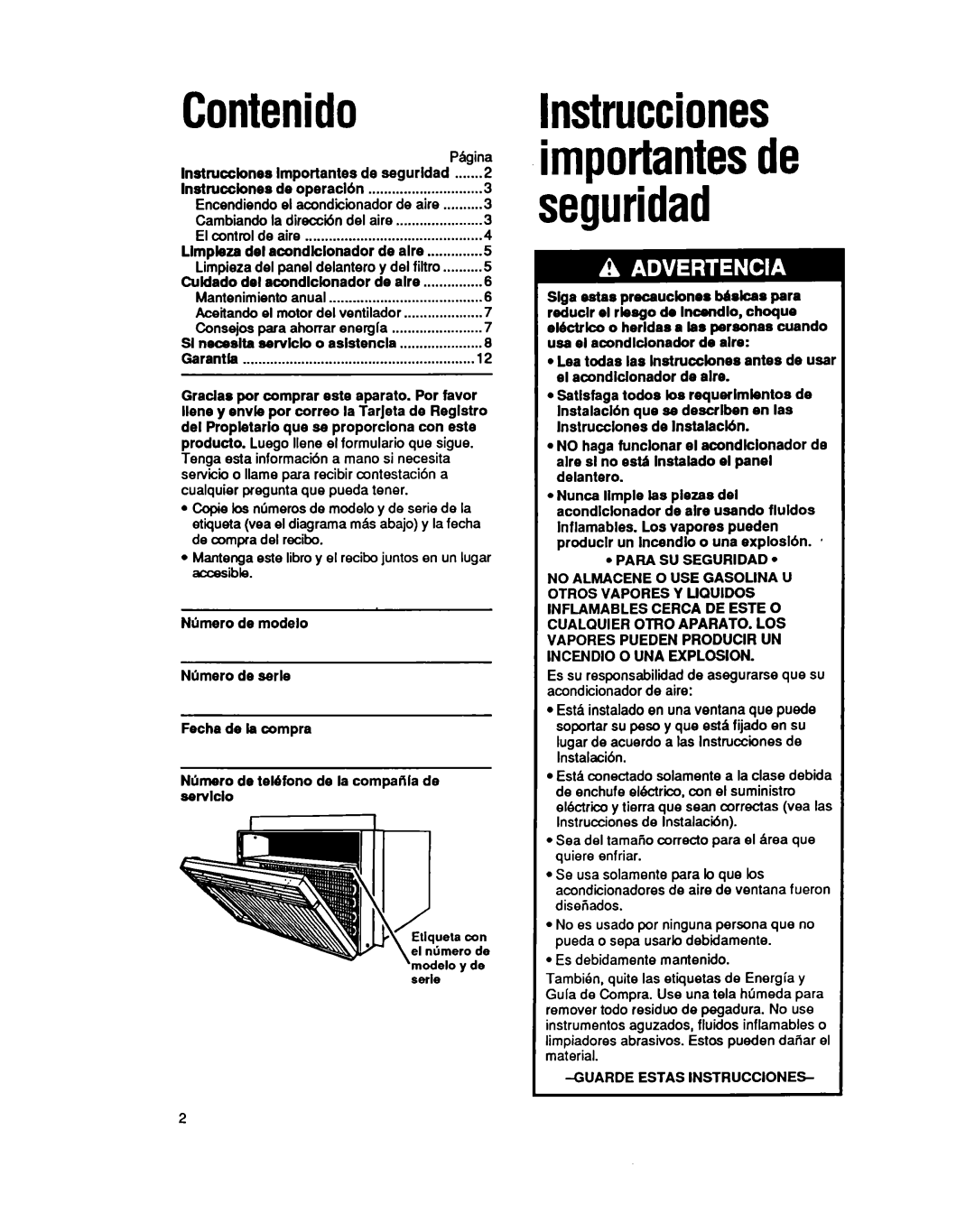 Whirlpool BHAC1400XS0 manual Contenido, De aire 