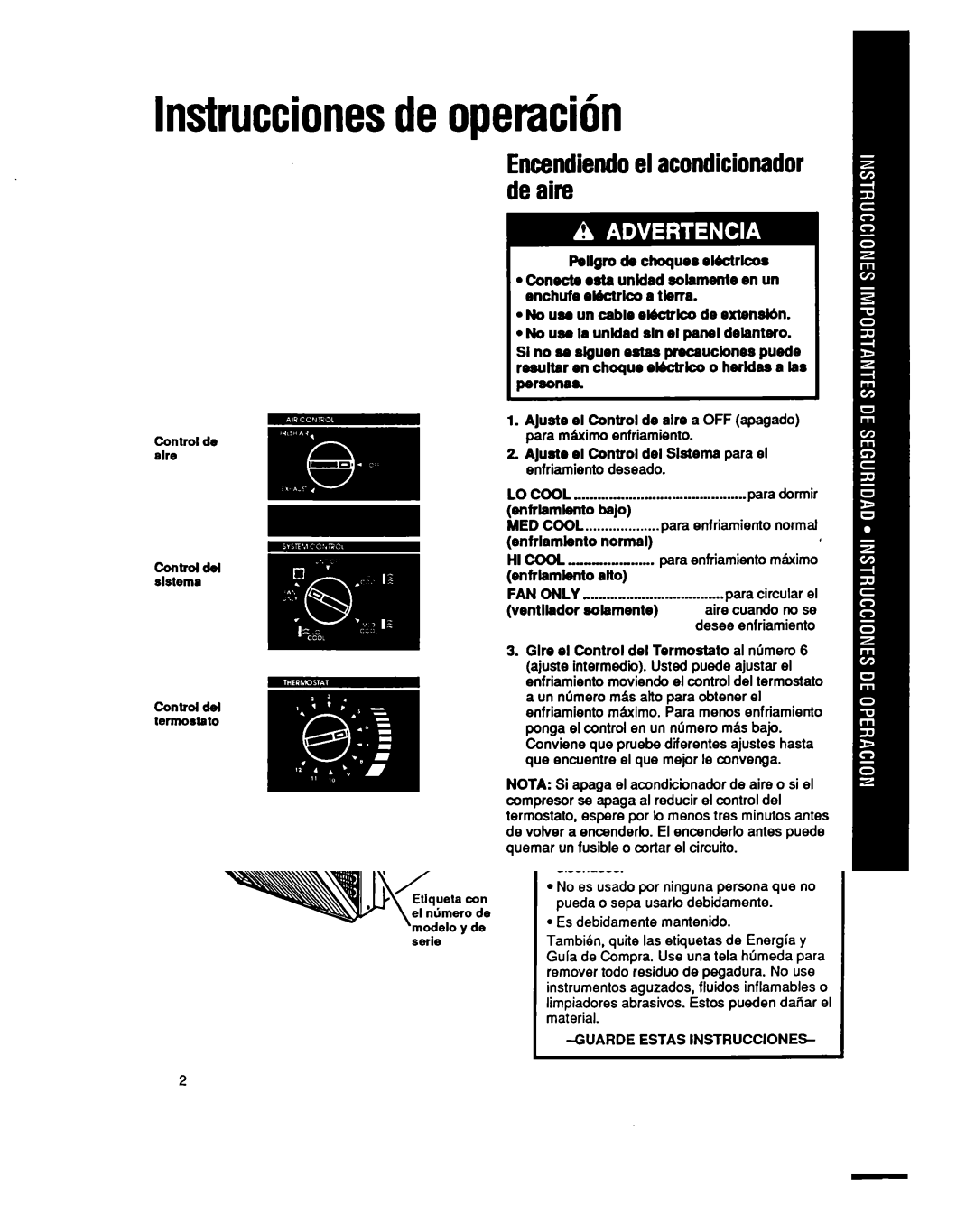 Whirlpool BHAC1400XS0 manual Lnstruccionesdeoperaciih, Encendiendoel acondicionador deaire, Cambiandola direccih delaire 