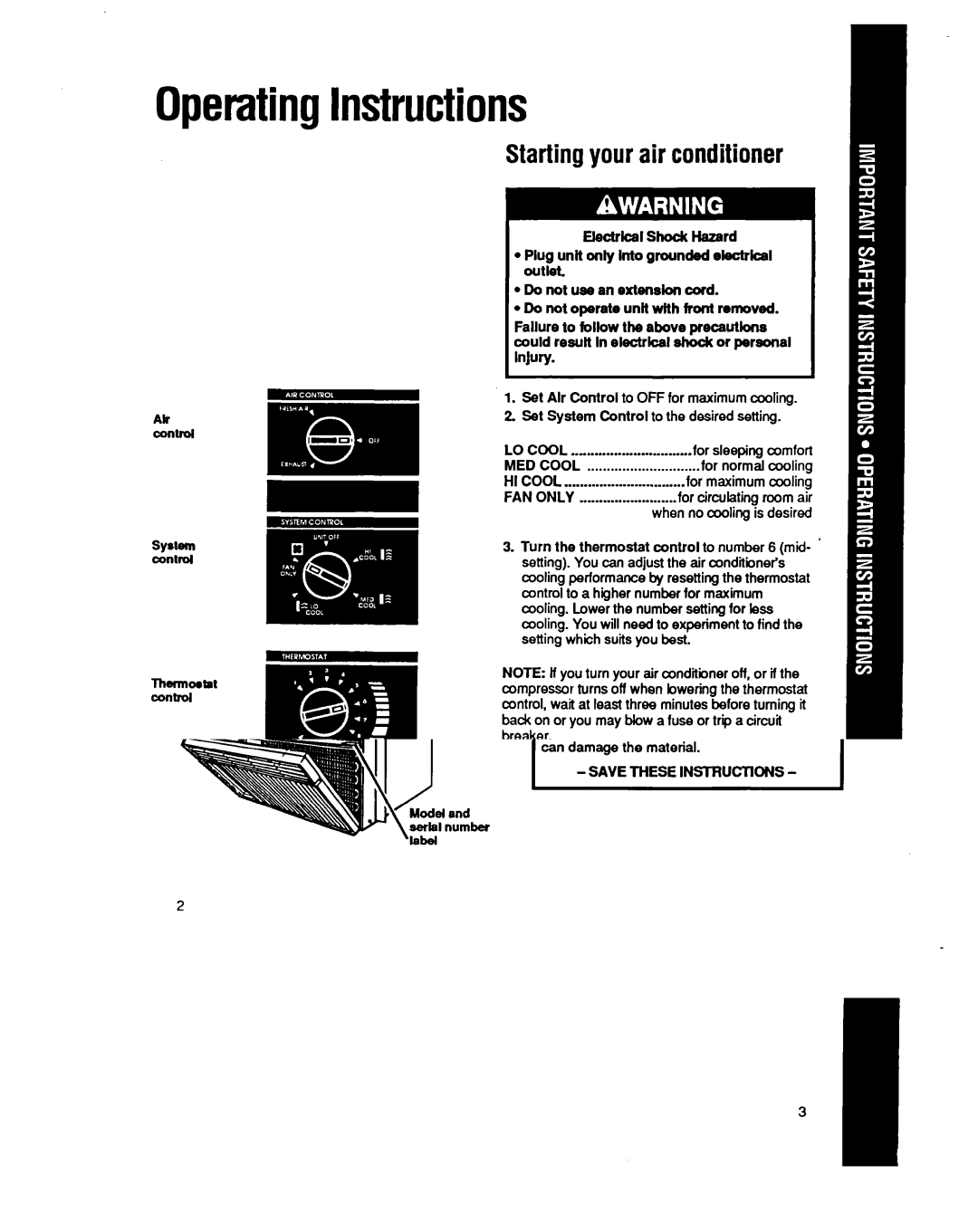 Whirlpool BHAC1400XS0 manual Startingyour air conditioner, Changingair direction 