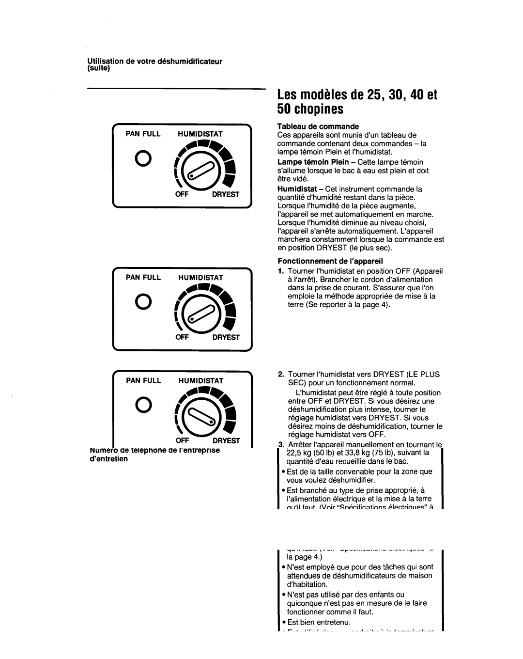 Whirlpool BHDH2500FS0 manual Les modklesde 25,30,40 et Chopines, #sstion de votre deshumidificateur, Dryest 