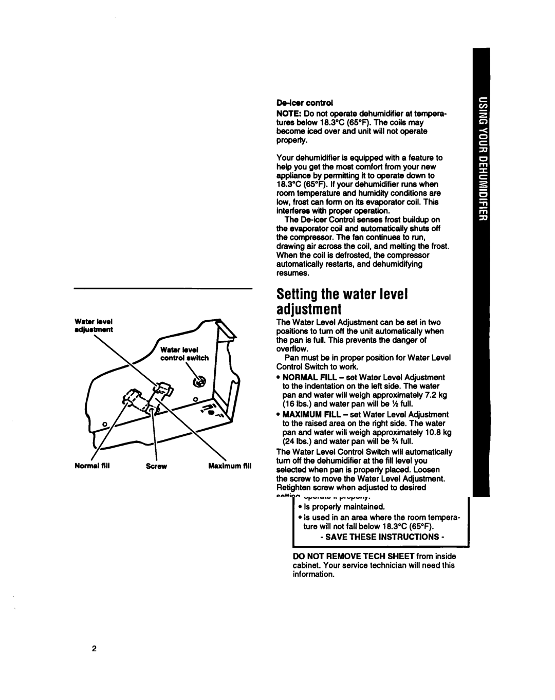 Whirlpool BHDH2500FS0 manual Settingthe water level adjustment 