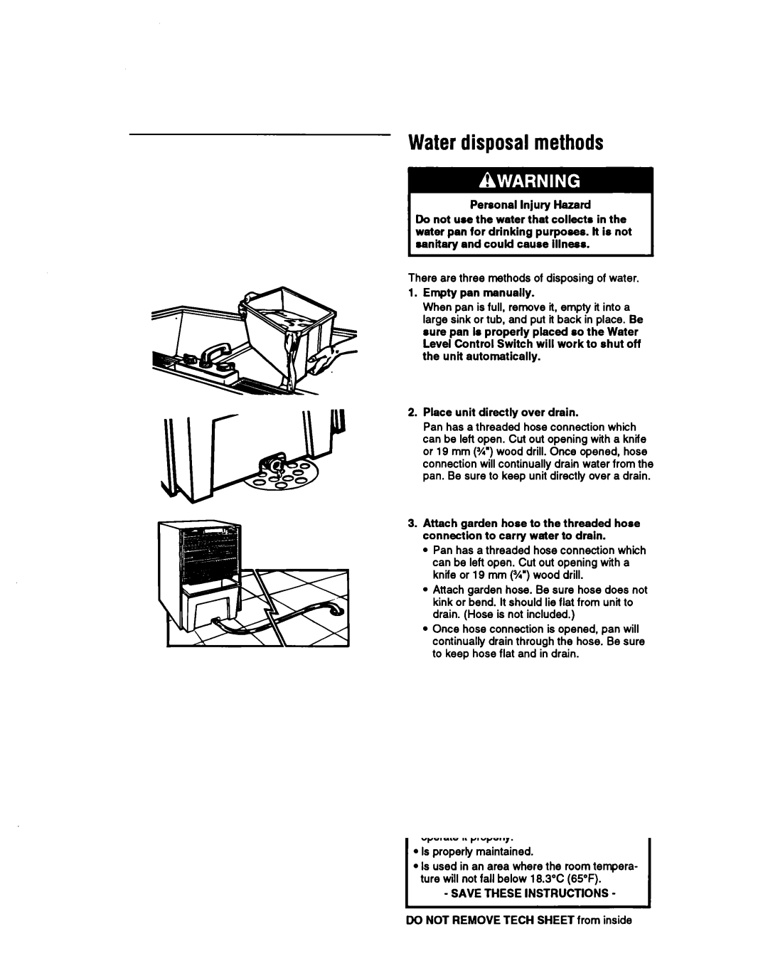 Whirlpool BHDH2500FS0 manual Waterdisposal methods 