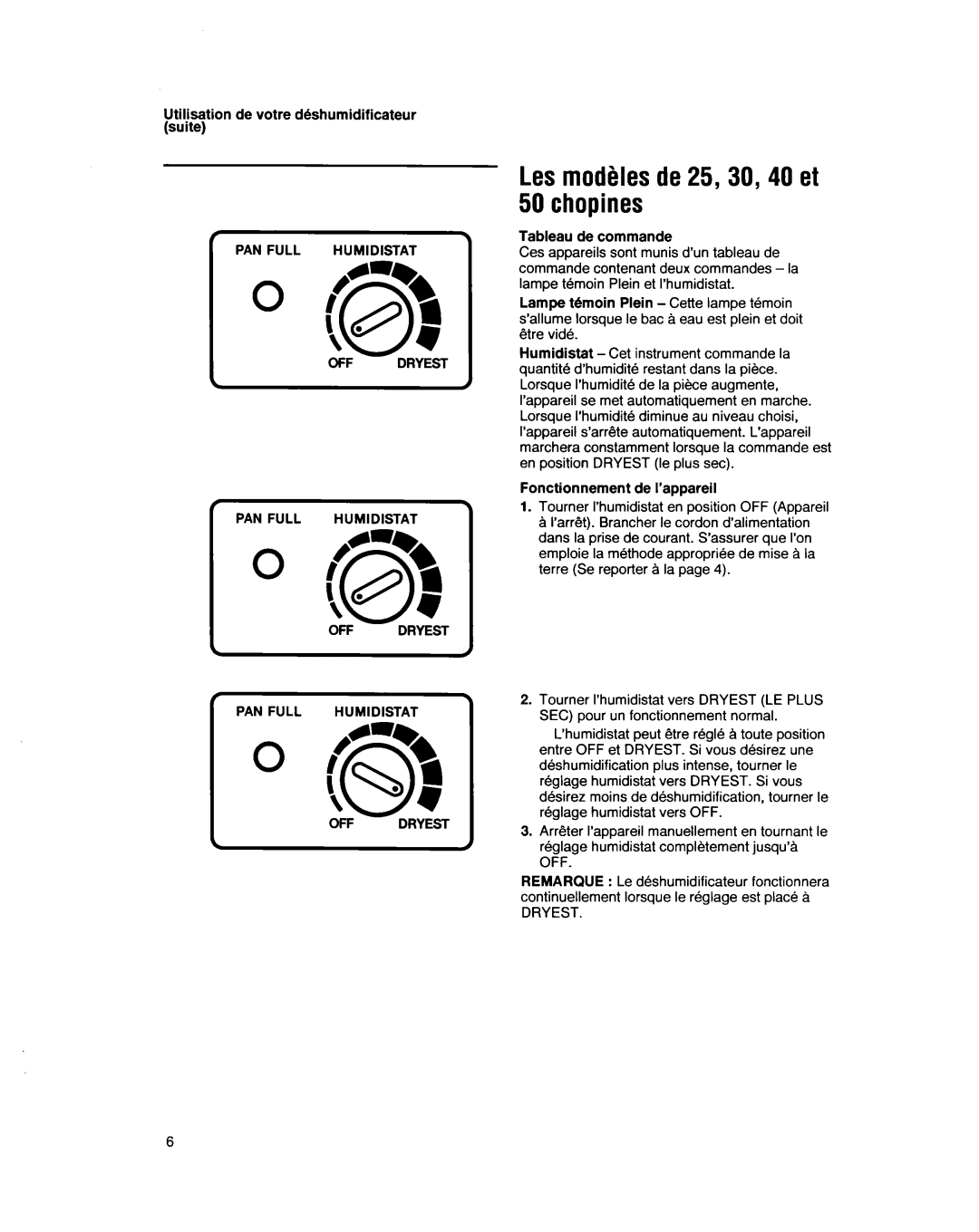 Whirlpool BHDH2500FS0 manual Les modklesde 25,30,40 et 50 chopines 