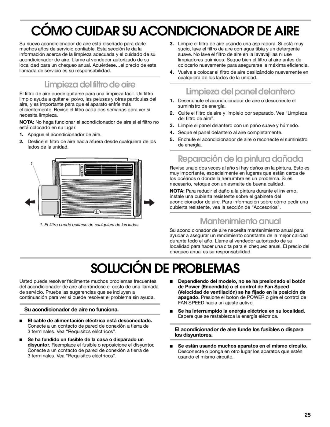 Whirlpool CA10WXP0 manual Cómo Cuidar SU Acondicionador DE Aire, Solución DE Problemas 