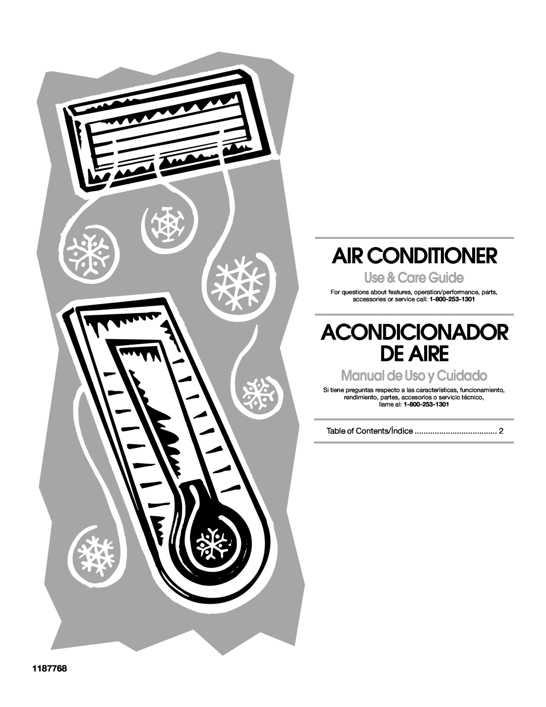 Whirlpool CA10WXP0 manual Air Conditioner, Acondicionador De Aire, Use & Care Guide, Manual de Uso y Cuidado, 1187768 