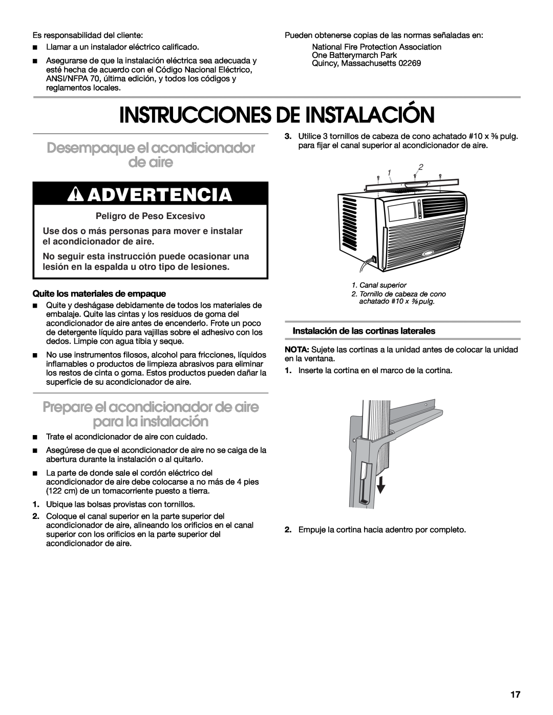 Whirlpool CA10WXP0 manual Instrucciones De Instalación, Desempaque el acondicionador, Prepare el acondicionador de aire 