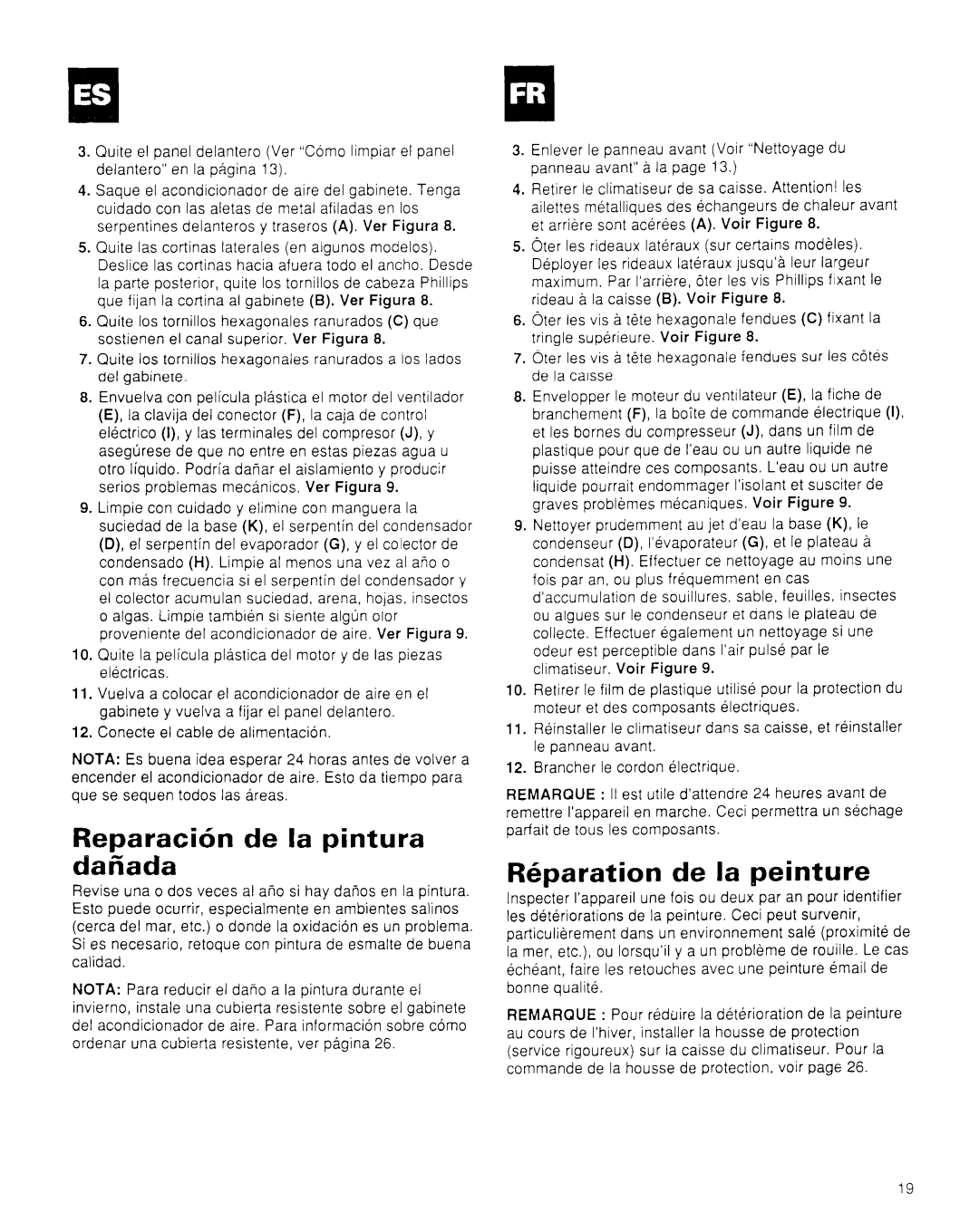 Whirlpool CA8WR42 manual Reparacibn de la pintura dafiada, Reparation de la peinture 