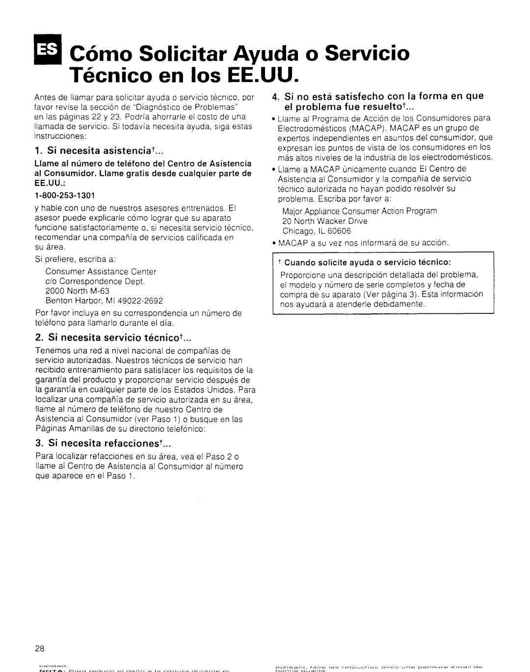 Whirlpool CA8WR42 manual La C6mo Solicitar Ayuda o Servicio Tknico en 10s EE.UU, Si necesita asistenciat 