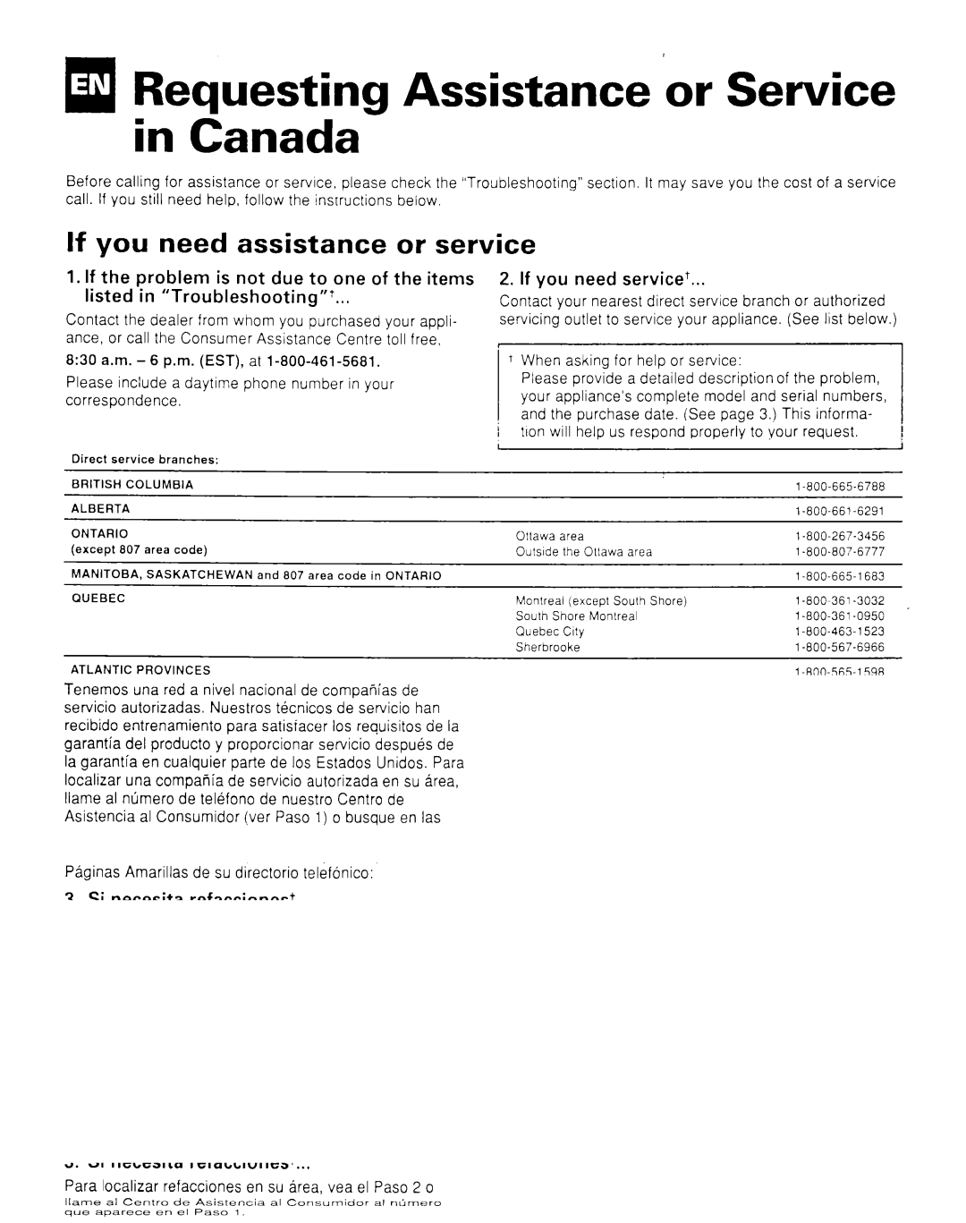 Whirlpool CA8WR42 manual If you need assistance or service, For further assistance 
