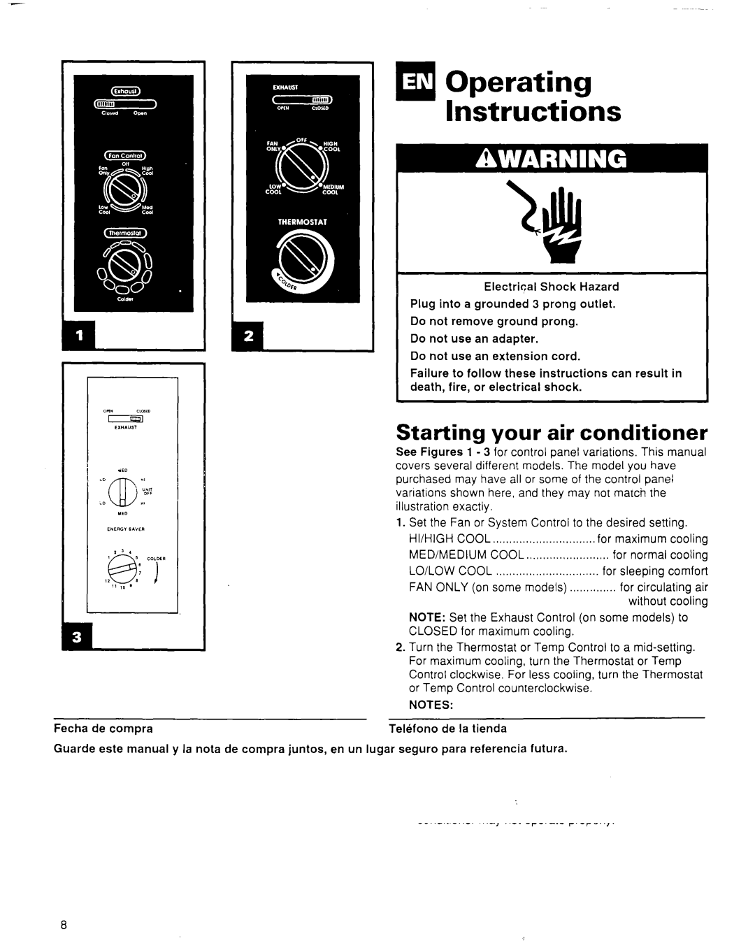 Whirlpool CA8WR42 manual Operating Instructions, Starting your air conditioner 