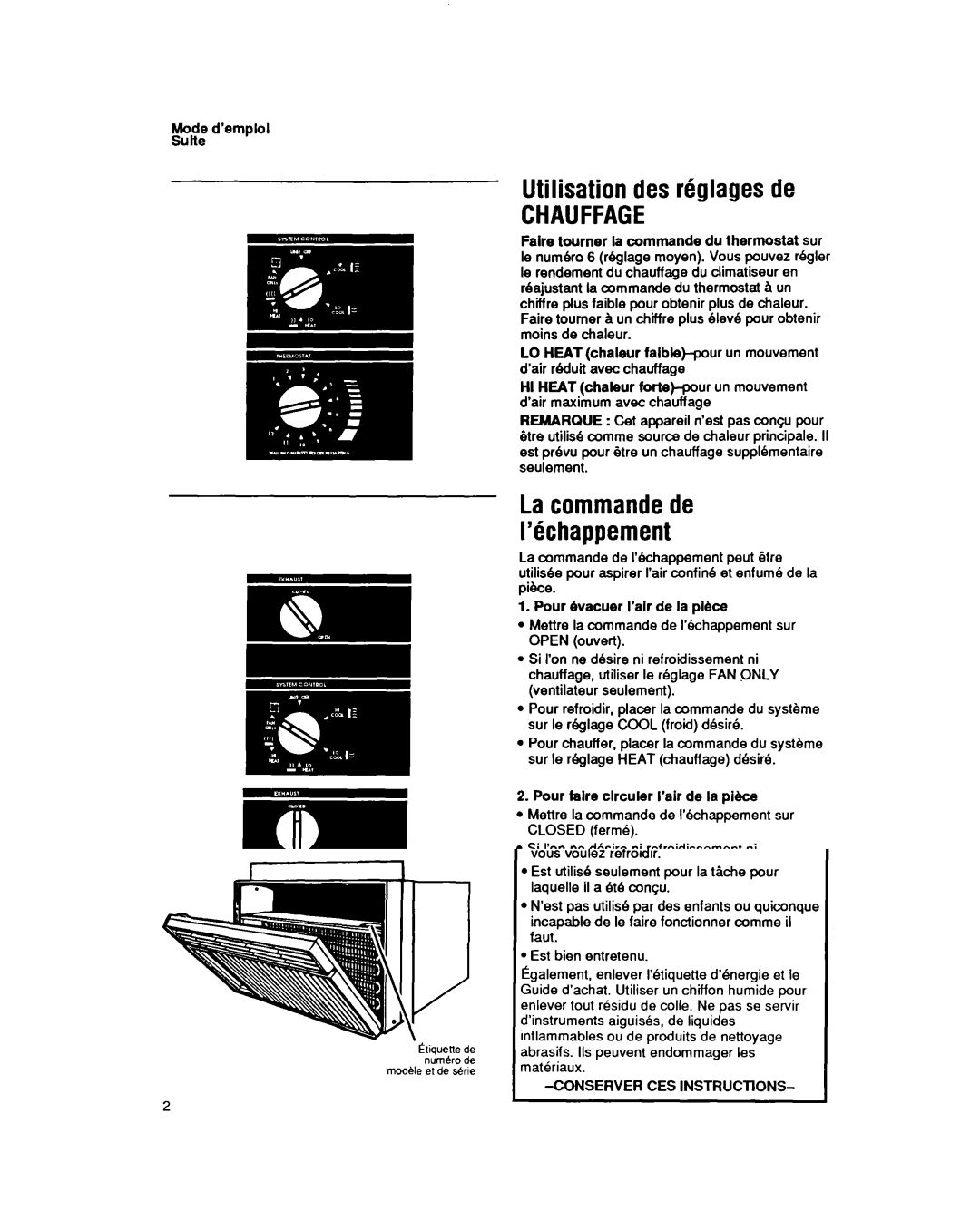 Whirlpool CAH12W04 manual Utilisation des reglagesde, Pourchangerla direction de I’air, Pour 6vacuer I’alr de la pkce 