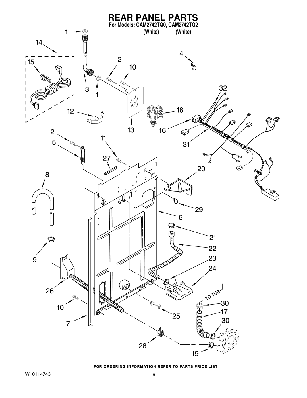 Whirlpool CAM2742TQ2, CAM2742TQ0 manual Rear Panel Parts 