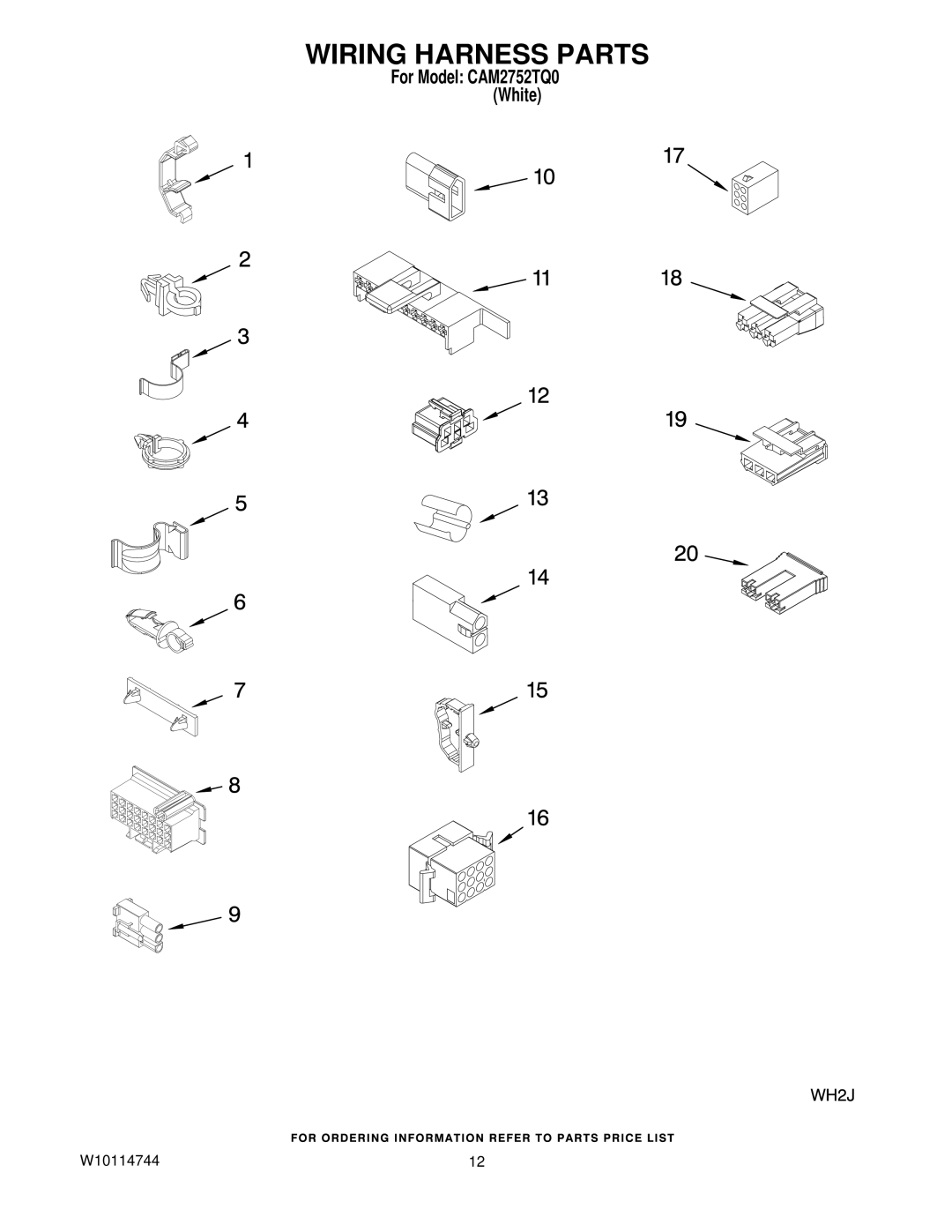 Whirlpool CAM2752TQ0 manual Wiring Harness Parts 