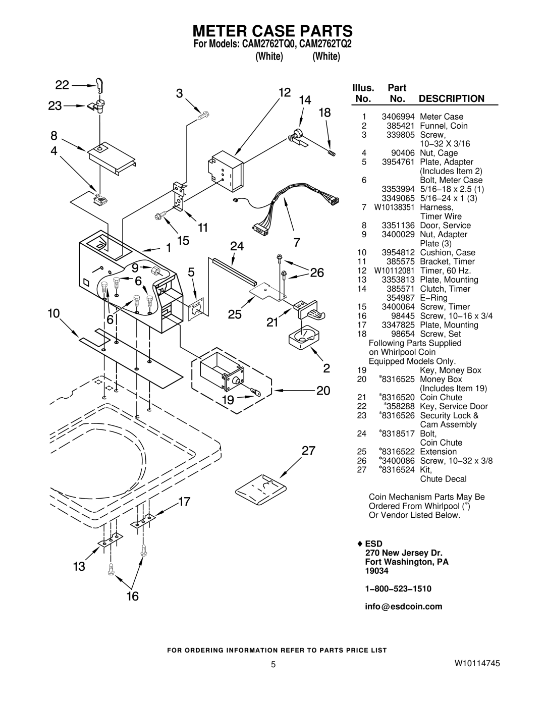 Whirlpool CAM2762TQ0, CAM2762TQ2 manual Meter Case Parts, Description 