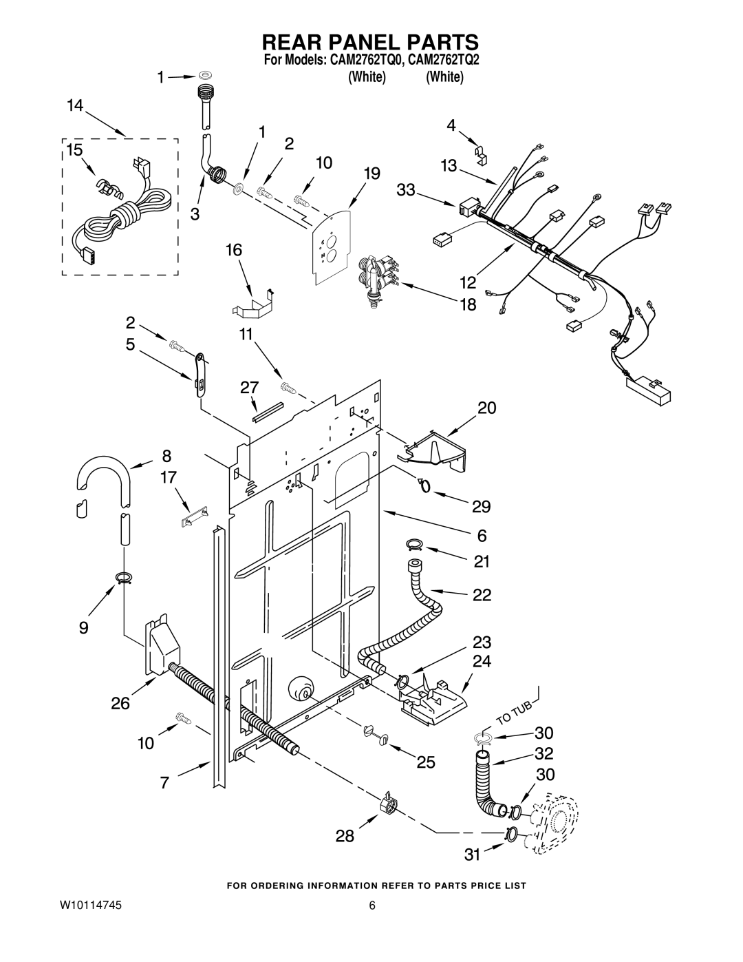 Whirlpool CAM2762TQ2, CAM2762TQ0 manual Rear Panel Parts 