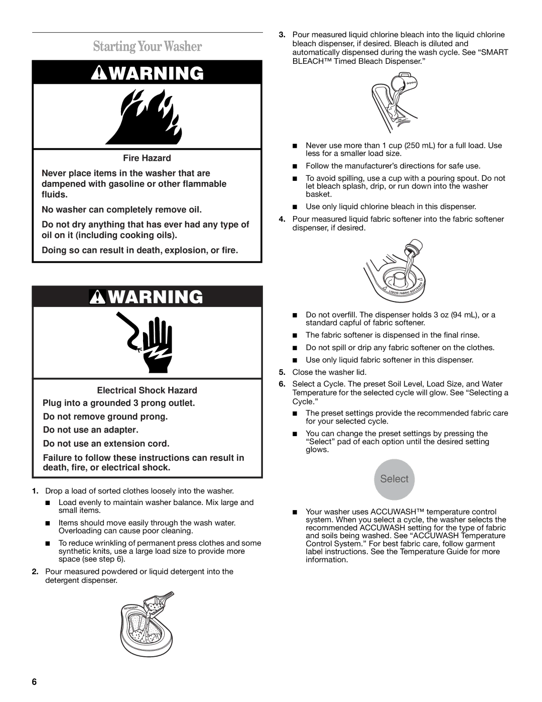 Whirlpool CATALYST manual Starting Your Washer 