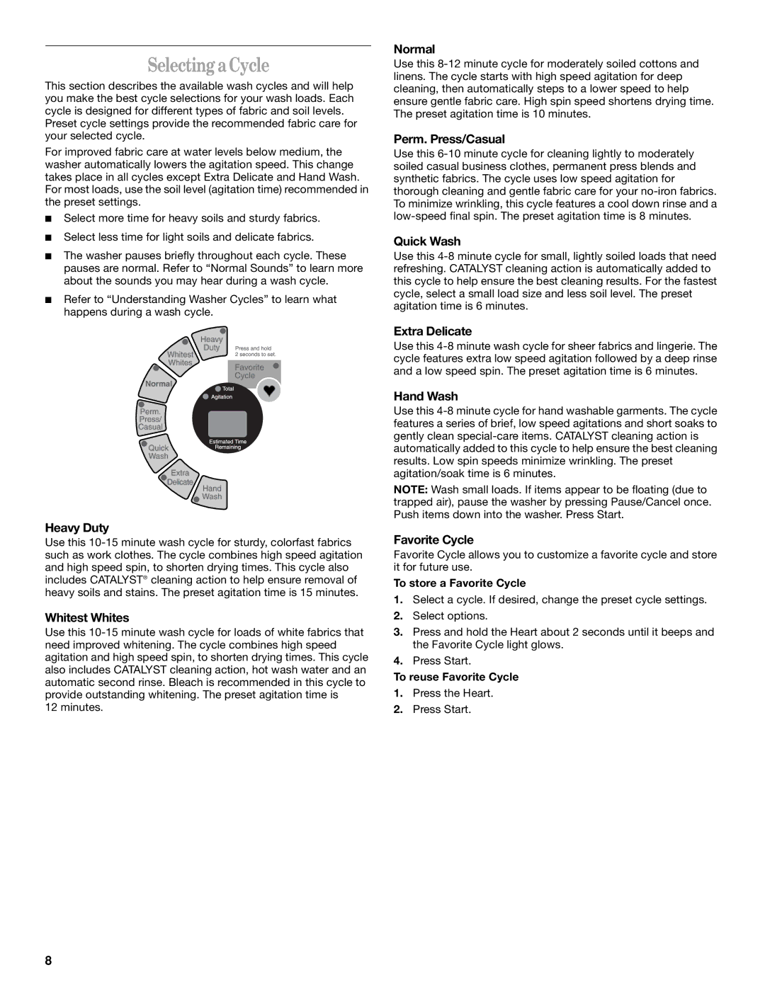 Whirlpool CATALYST manual Selecting aCycle 