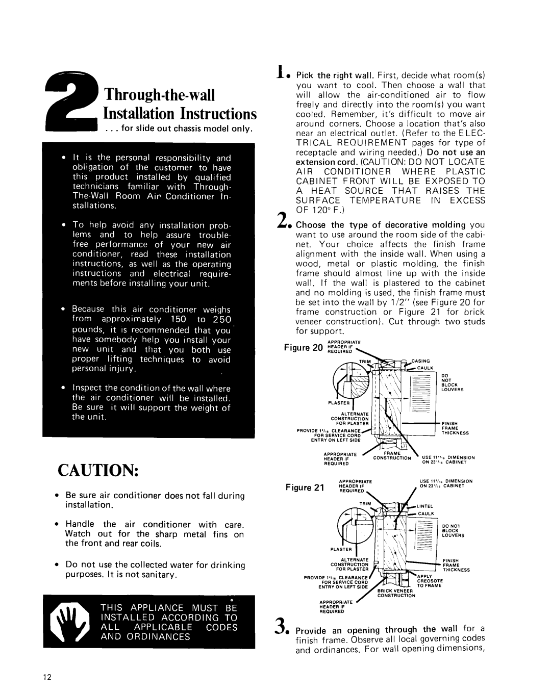 Whirlpool CAW21D2A1 manual Through-the-wall Installation Instructions 