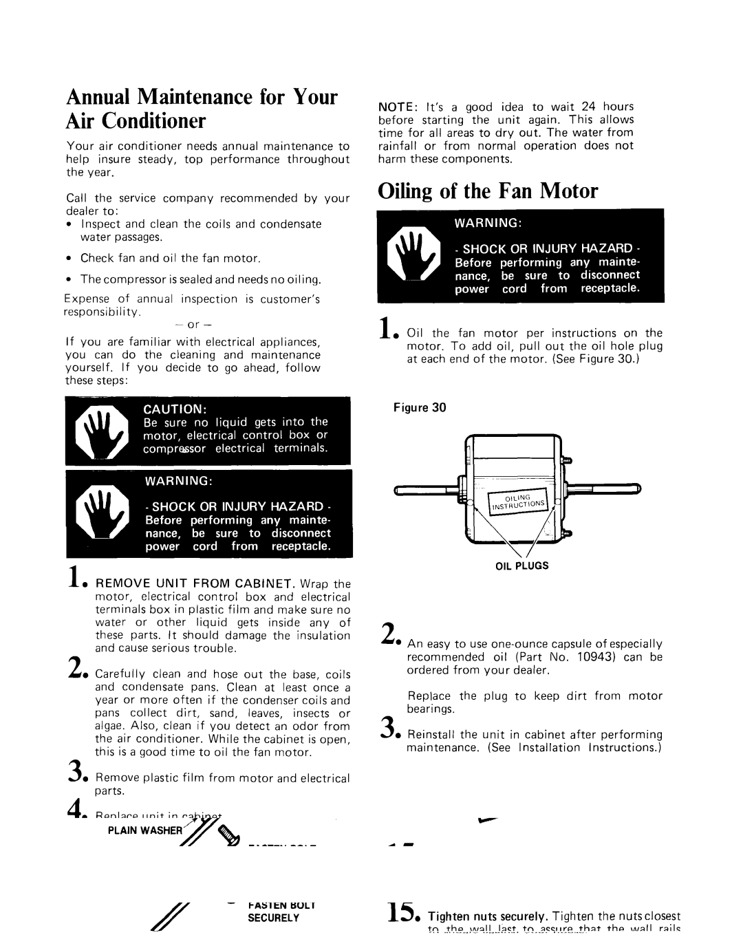 Whirlpool CAW21D2A1 manual Annual Maintenance for Your Air Conditioner, Oiling of the Fan Motor 