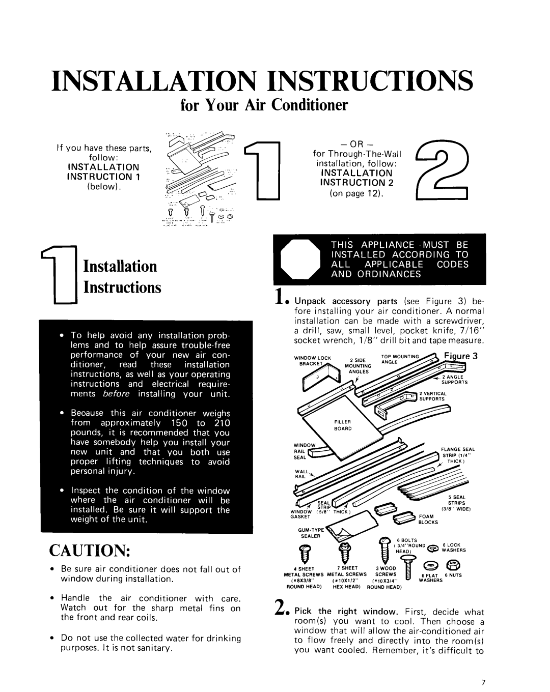 Whirlpool CAW21D2A1 manual For Your Air Conditioner, Installation Instruction 