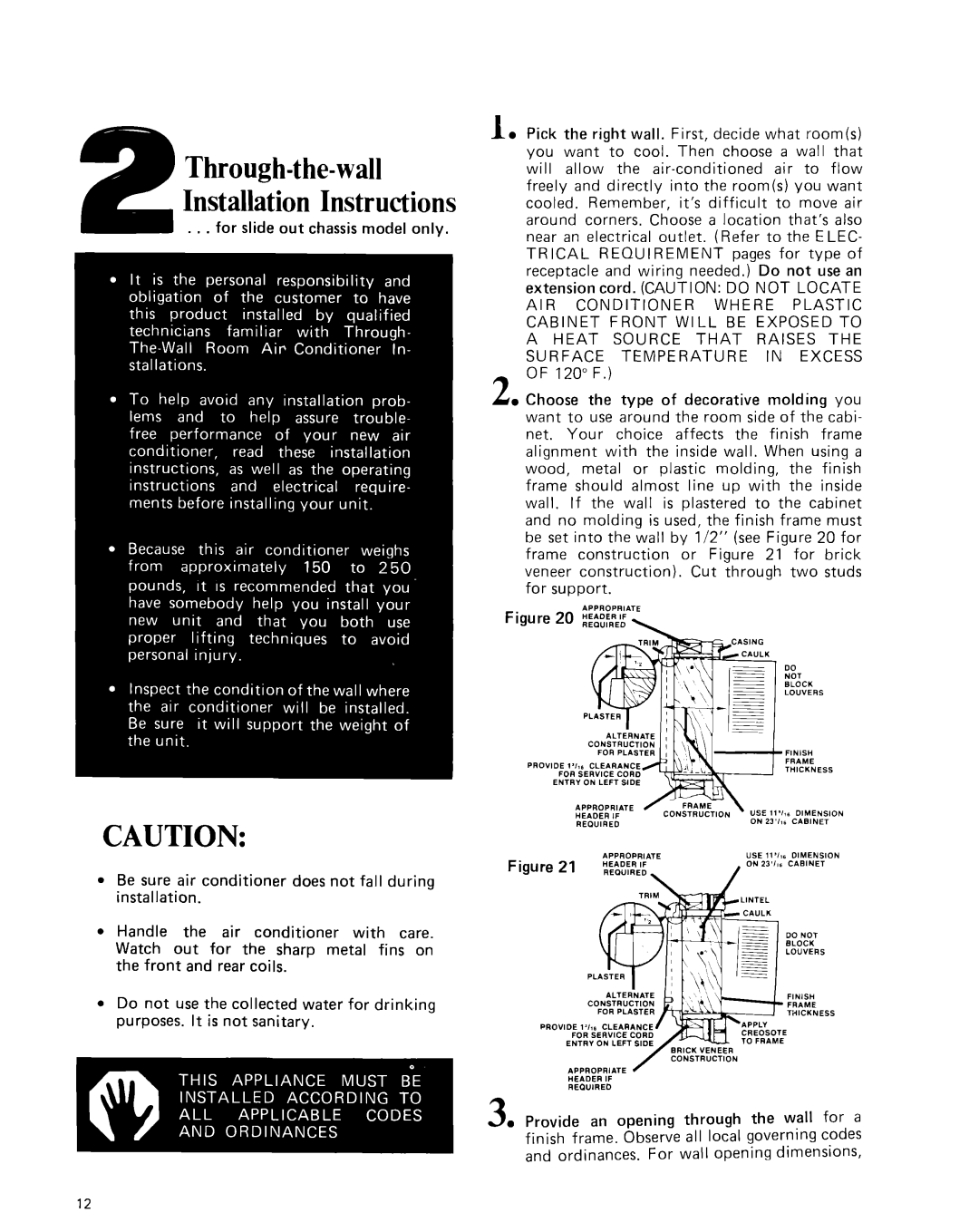 Whirlpool CAW21D2A1 manual Through-the-wallInstallation Instructions 