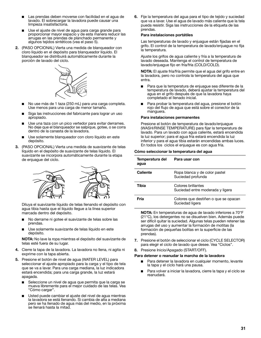 Whirlpool CAWC529PQ0 manual Para instalaciones portátiles, Para instalaciones permanentes 