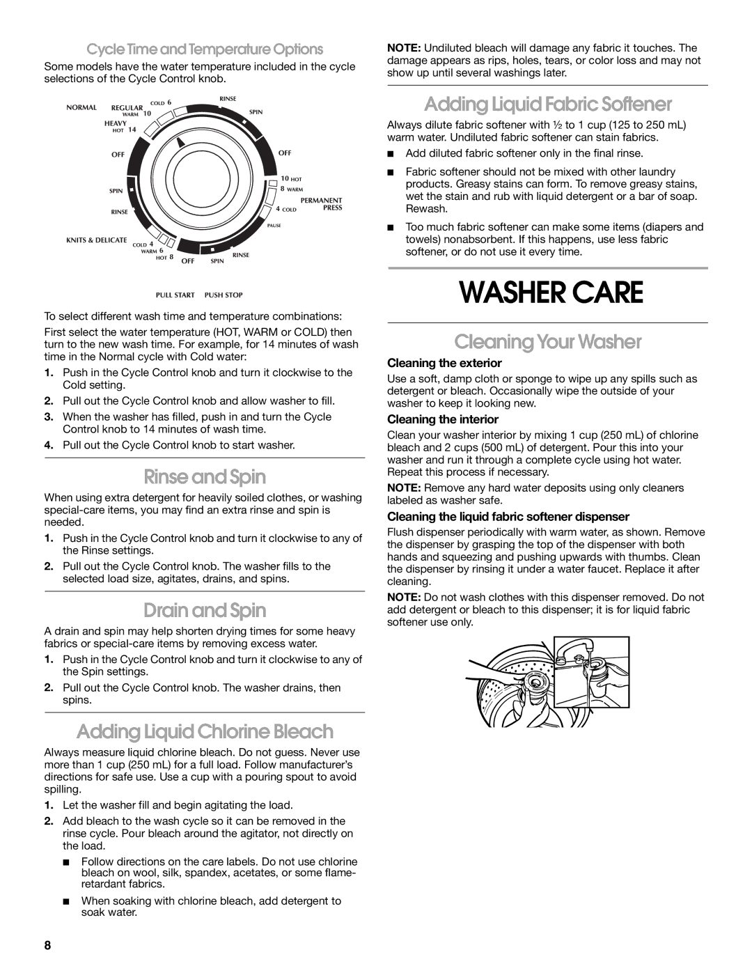 Whirlpool CAWX629JQ1 manual Washer Care 