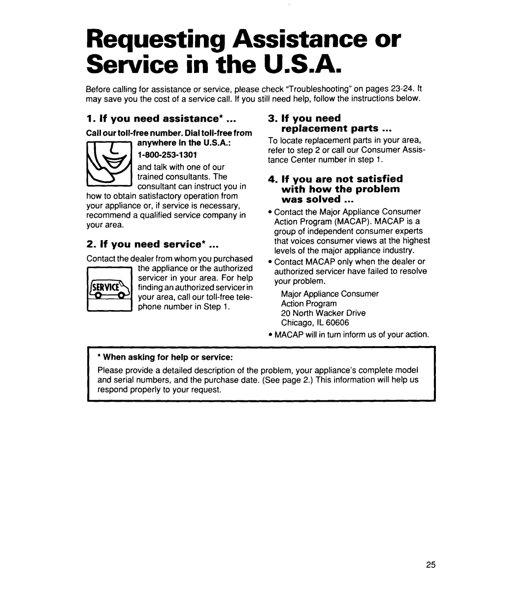 Whirlpool CCW5264EW0 warranty Requesting Assistance or Service in the U.S.A, If you need assistance, If you need service 