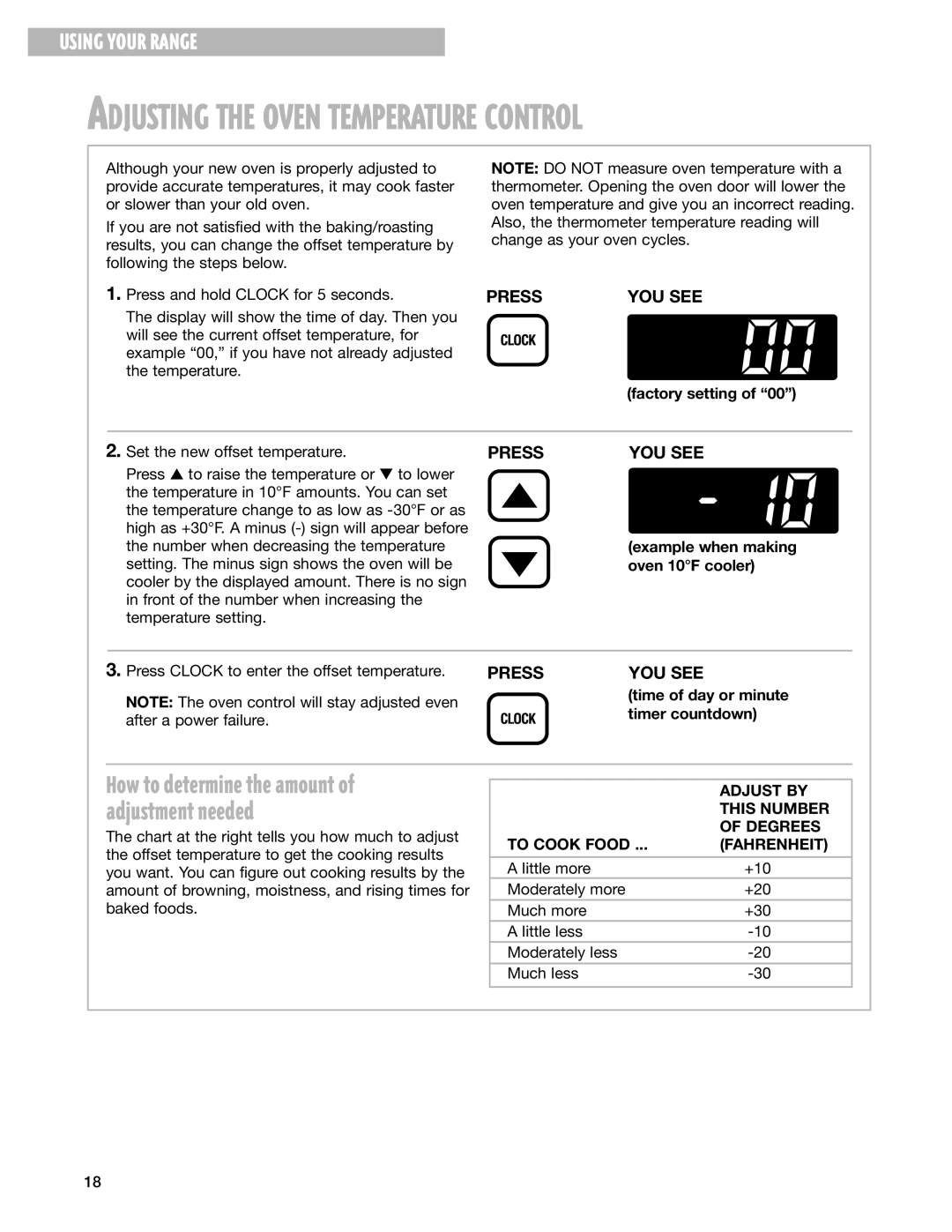 Whirlpool CES366H, CES365H warranty Adjust by, This Number, Degrees, To Cook Food Fahrenheit 