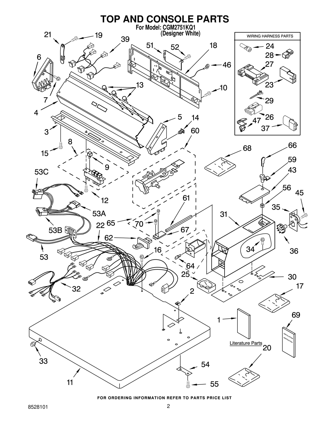 Whirlpool CGM2751KQ1 manual TOP and Console Parts 