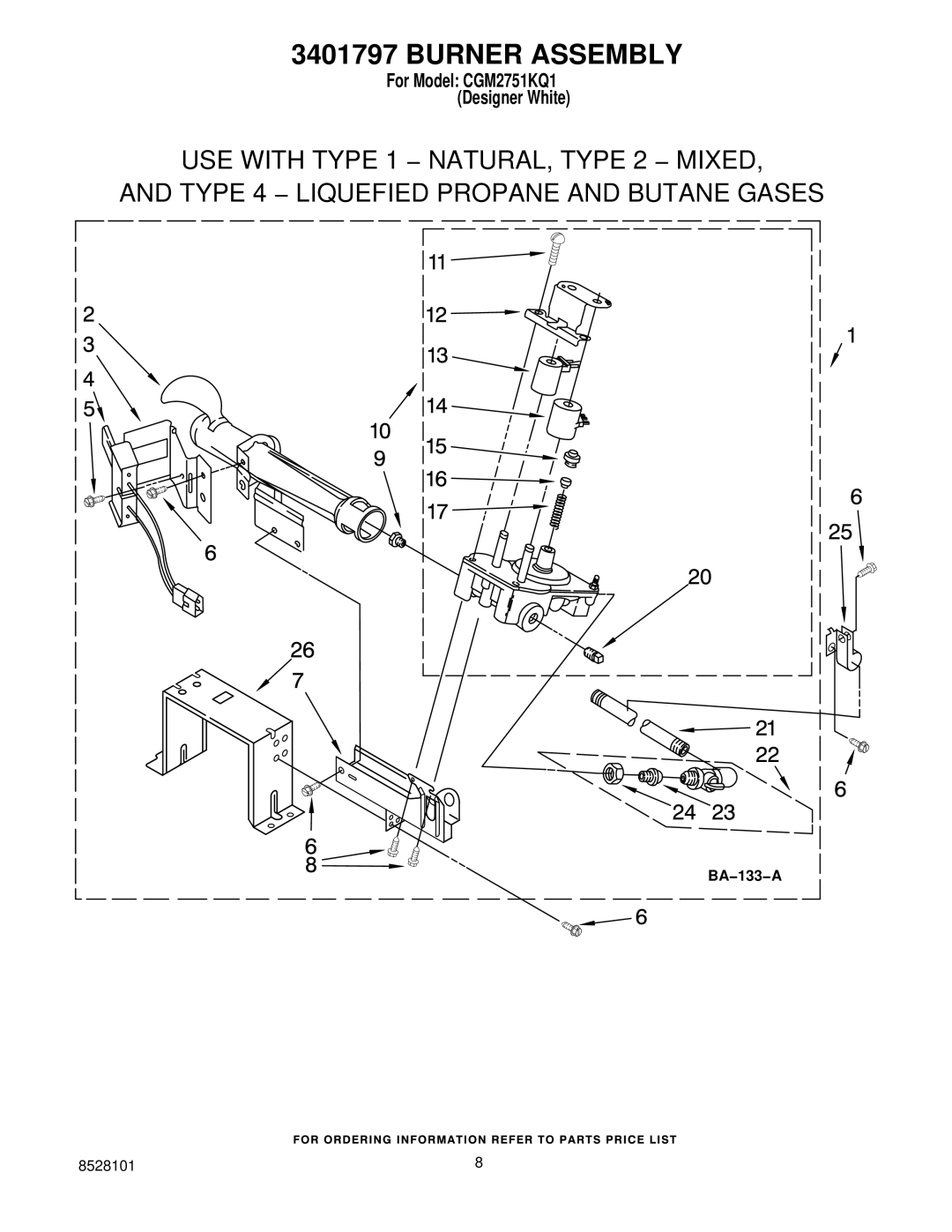 Whirlpool CGM2751KQ1 manual Burner Assembly 