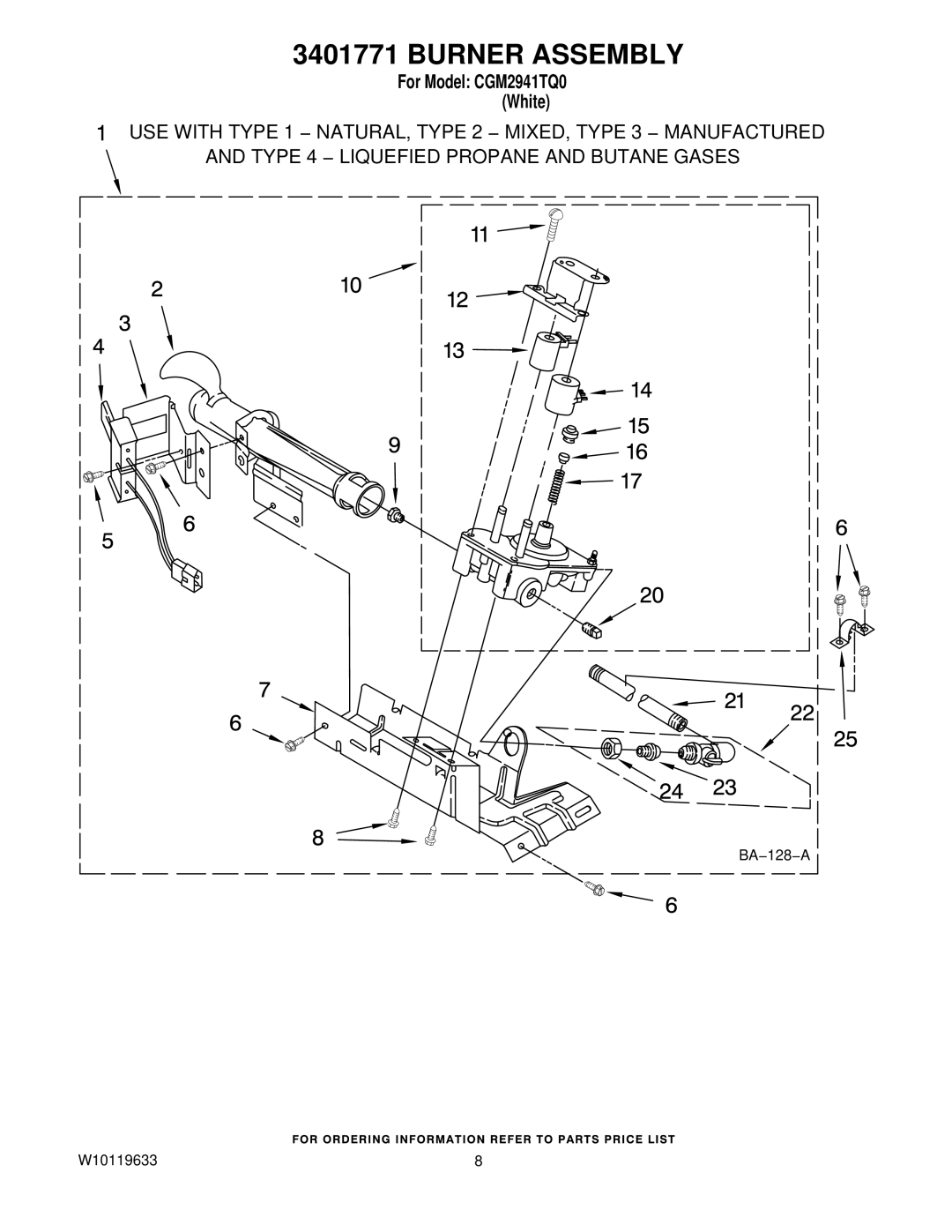 Whirlpool CGM2941TQ0 manual Burner Assembly 