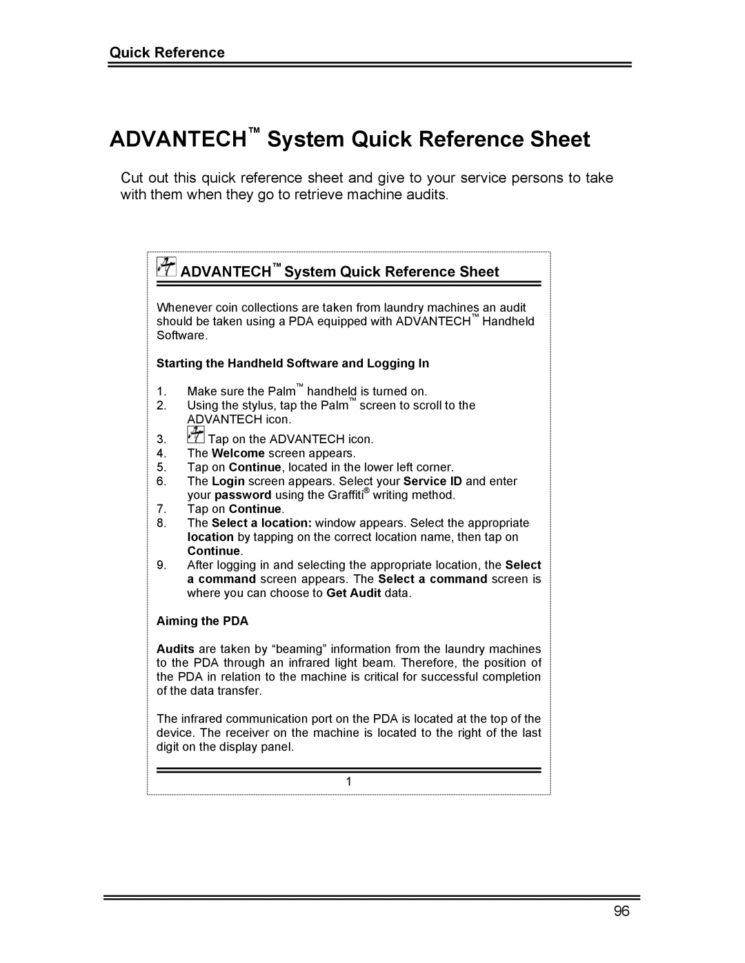 Whirlpool CL-8 user manual Advantech System Quick Reference Sheet 