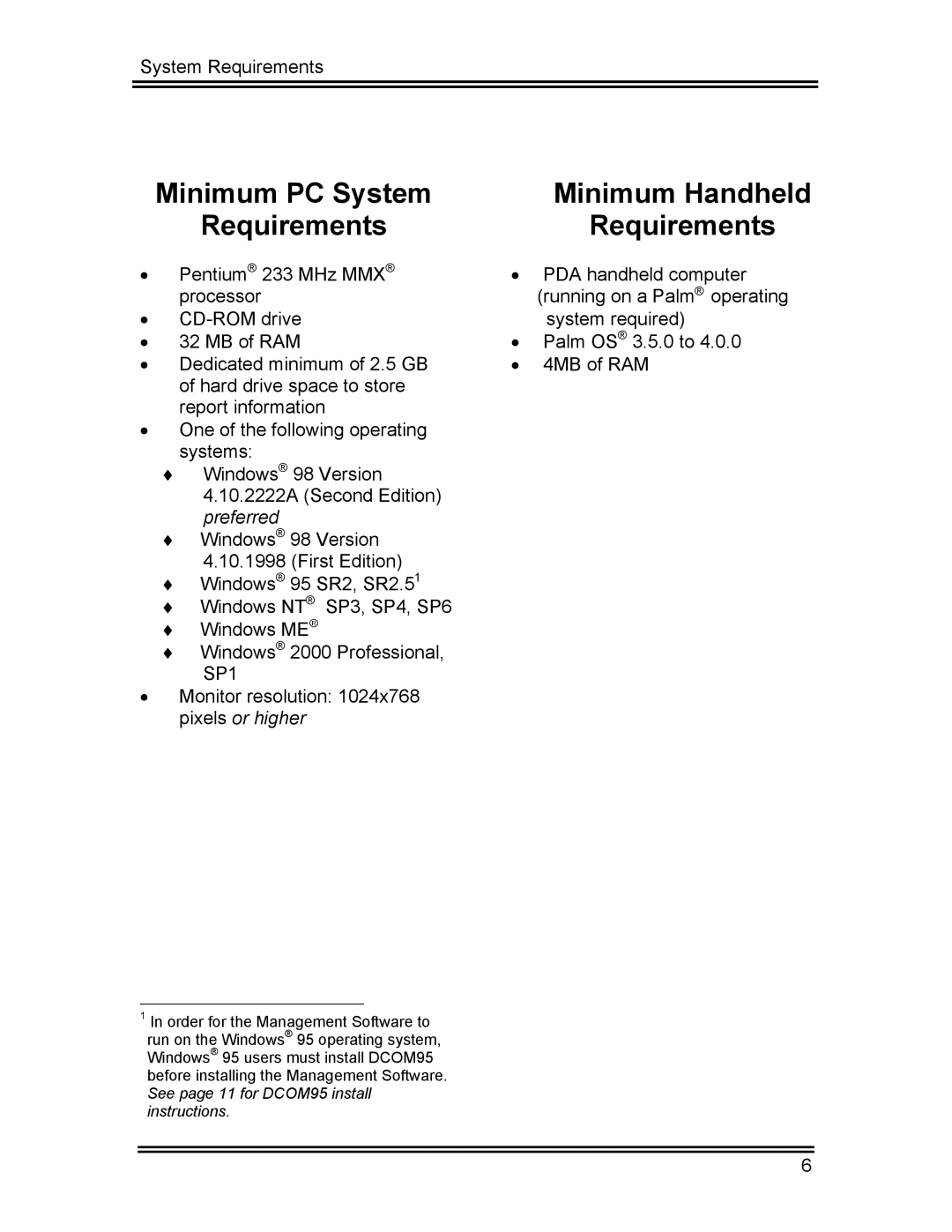 Whirlpool CL-8 user manual Minimum PC System Requirements, Minimum Handheld Requirements 