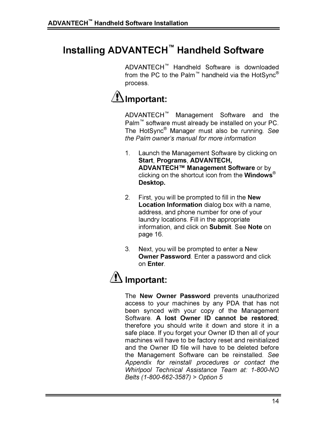 Whirlpool CL-8 user manual Installing Advantech Handheld Software, Advantech Handheld Software Installation, Desktop 