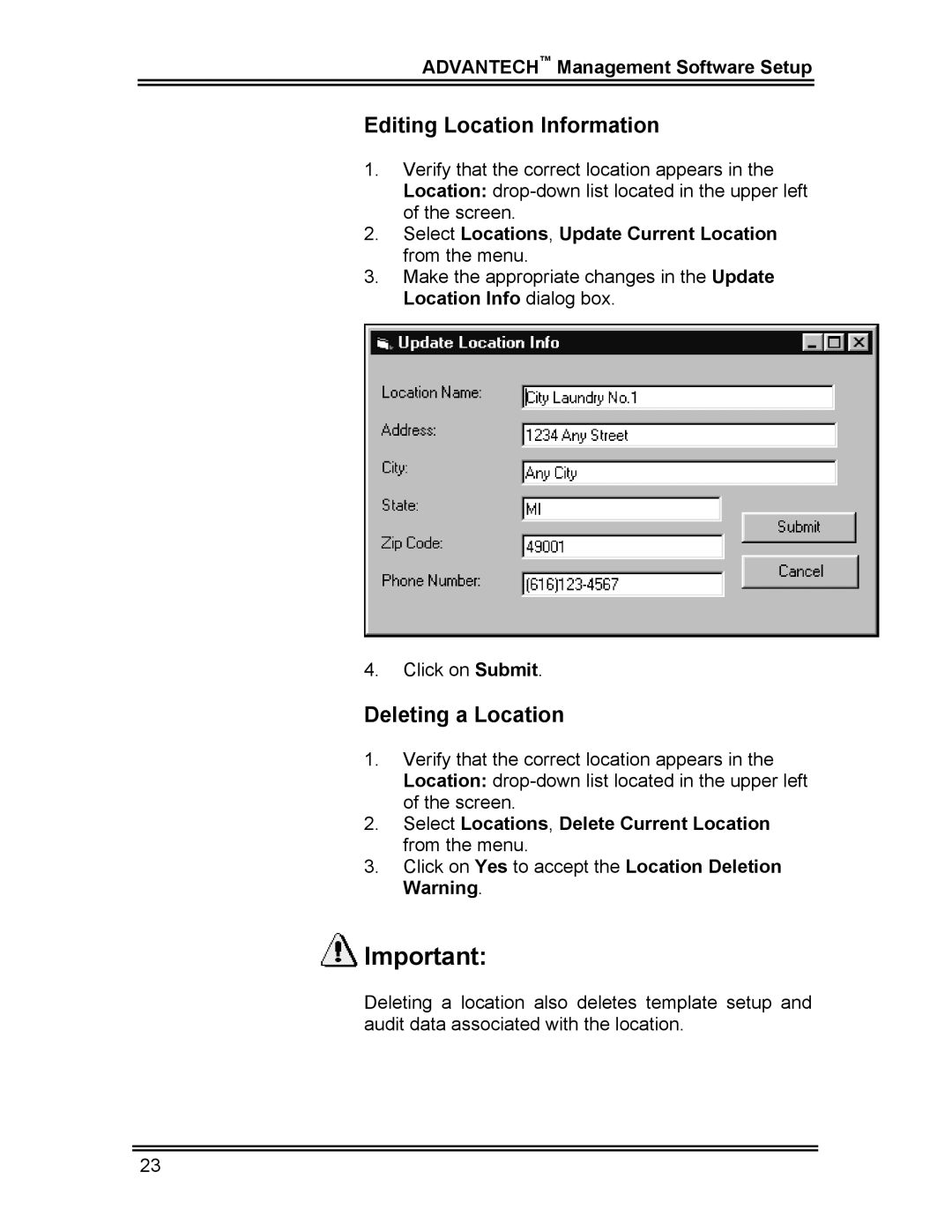 Whirlpool CL-8 user manual Editing Location Information, Deleting a Location 