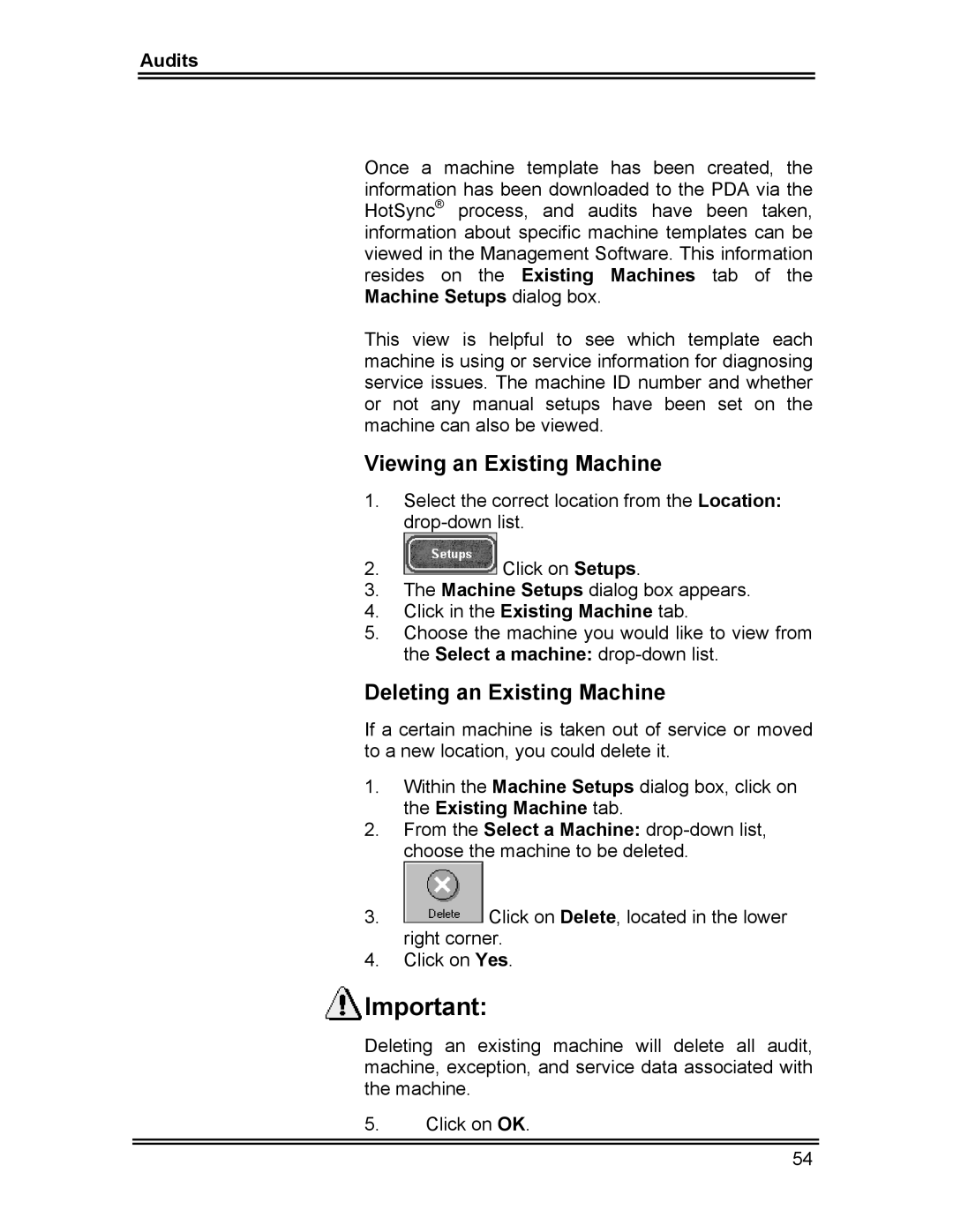 Whirlpool CL-8 user manual Viewing an Existing Machine, Deleting an Existing Machine 