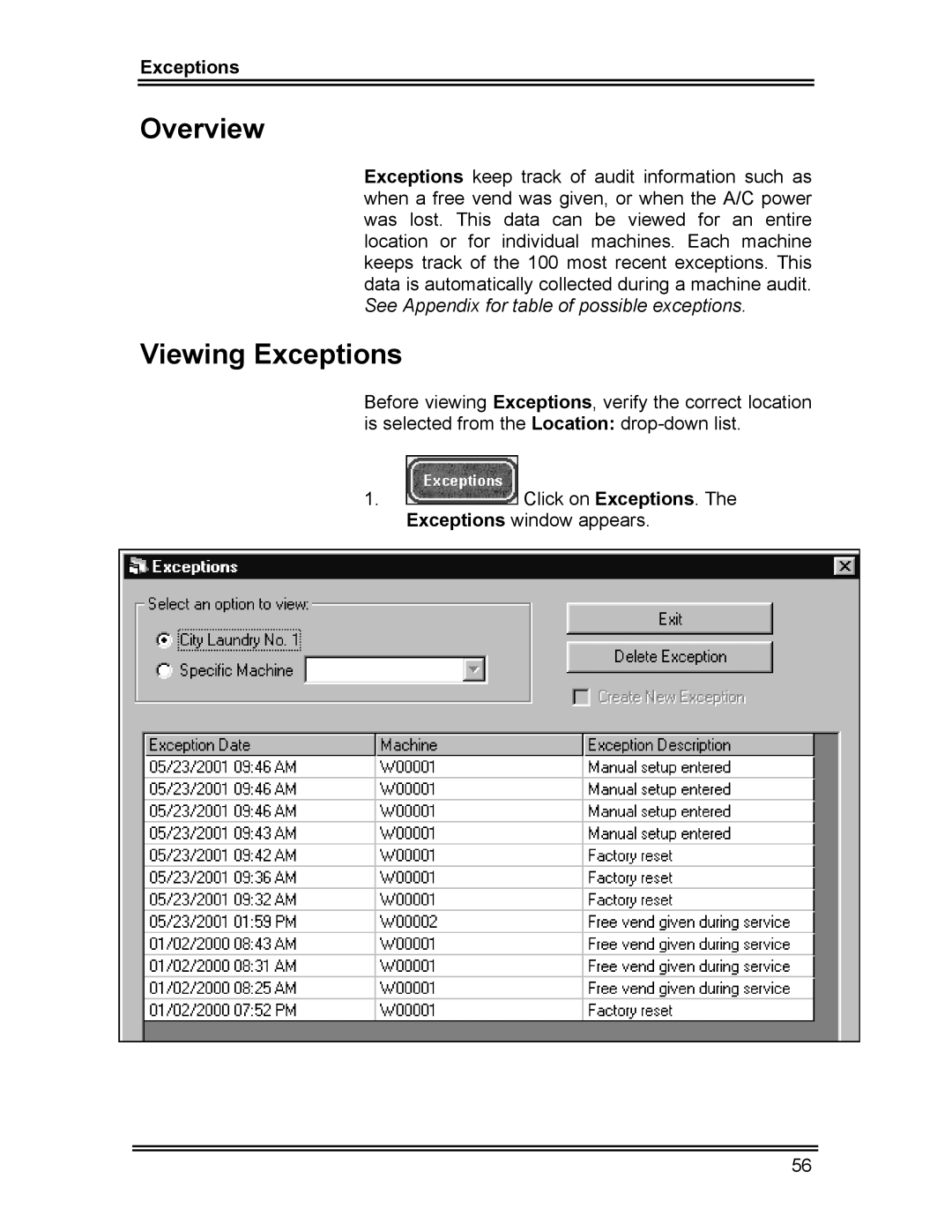 Whirlpool CL-8 user manual Viewing Exceptions 