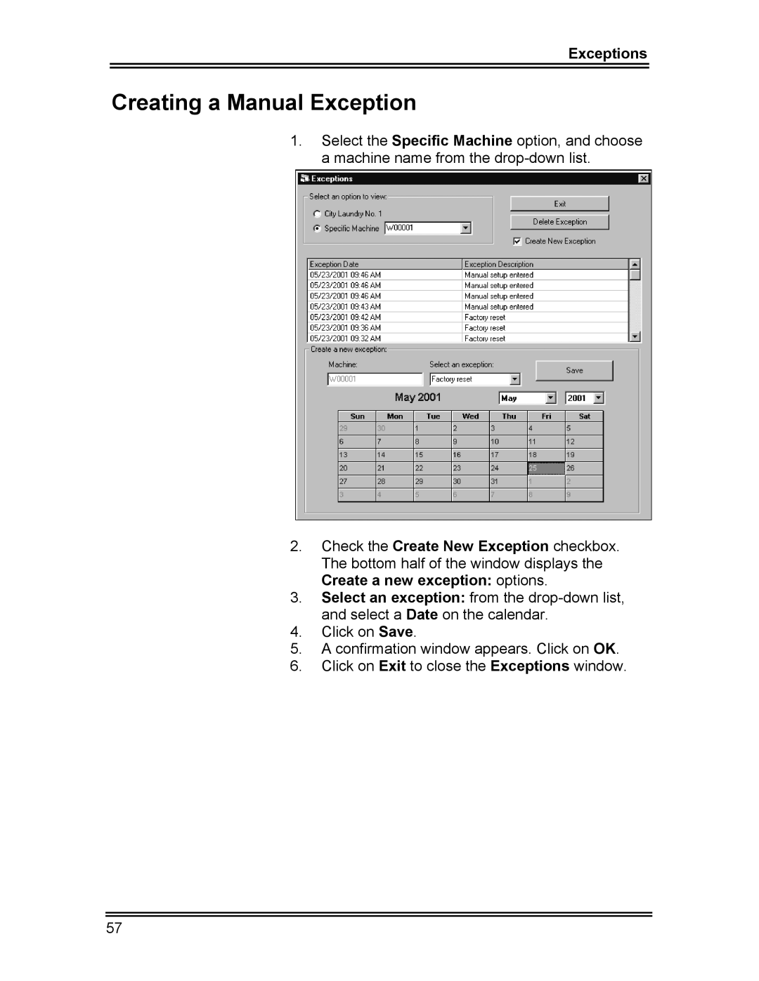 Whirlpool CL-8 user manual Creating a Manual Exception 