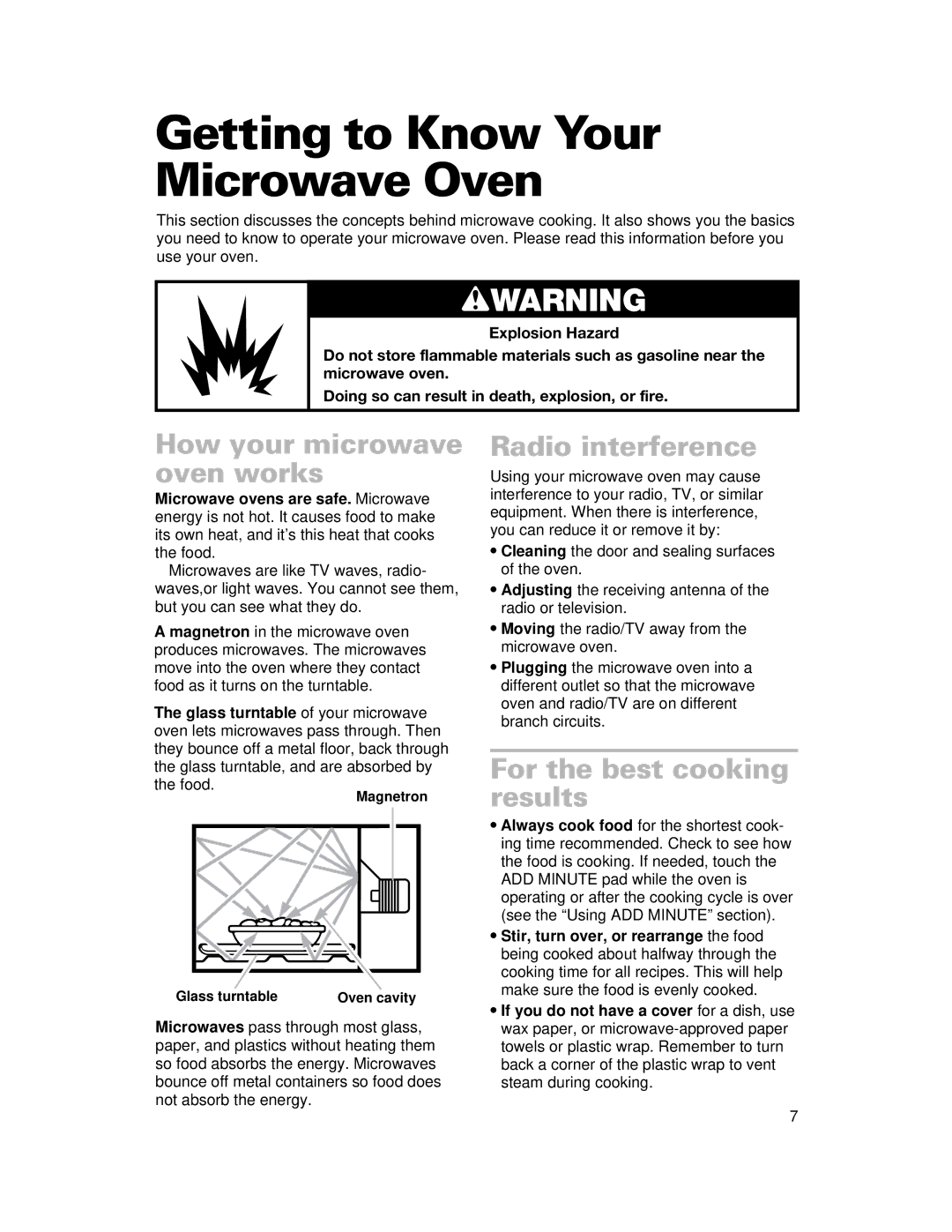 Whirlpool CMT061SG Getting to Know Your Microwave Oven, How your microwave oven works, Radio interference 