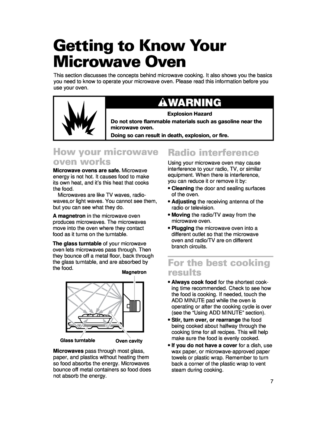 Whirlpool CMT061SG Getting to Know Your Microwave Oven, How your microwave oven works, Radio interference, wWARNING 