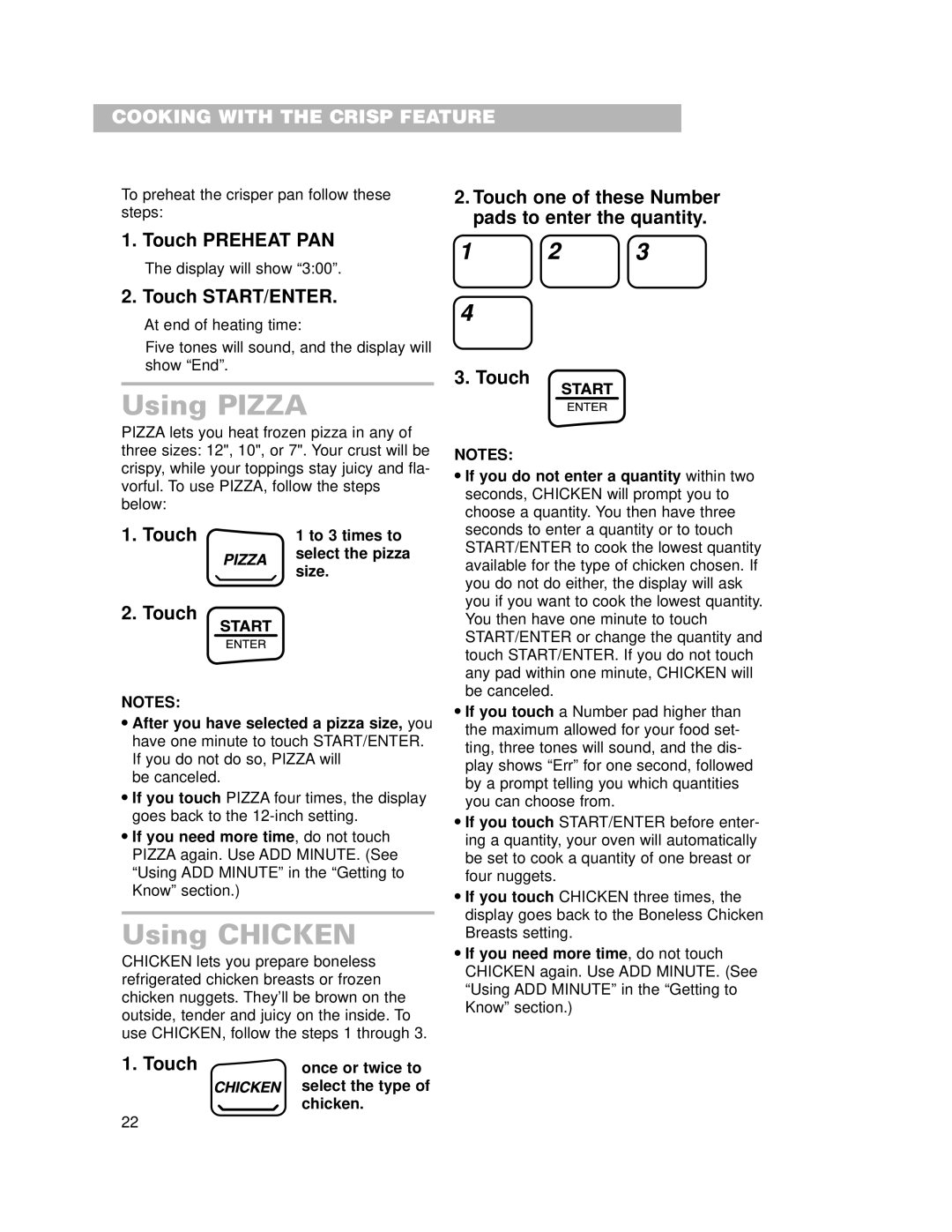 Whirlpool CMT102SG installation instructions Using Pizza, Using Chicken 