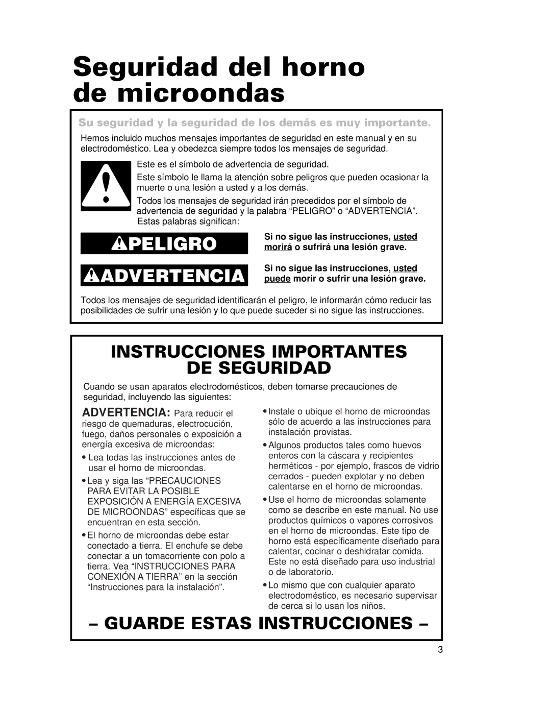 Whirlpool CMT102SG Seguridad del horno de microondas, Su seguridad y la seguridad de los demás es muy importante 