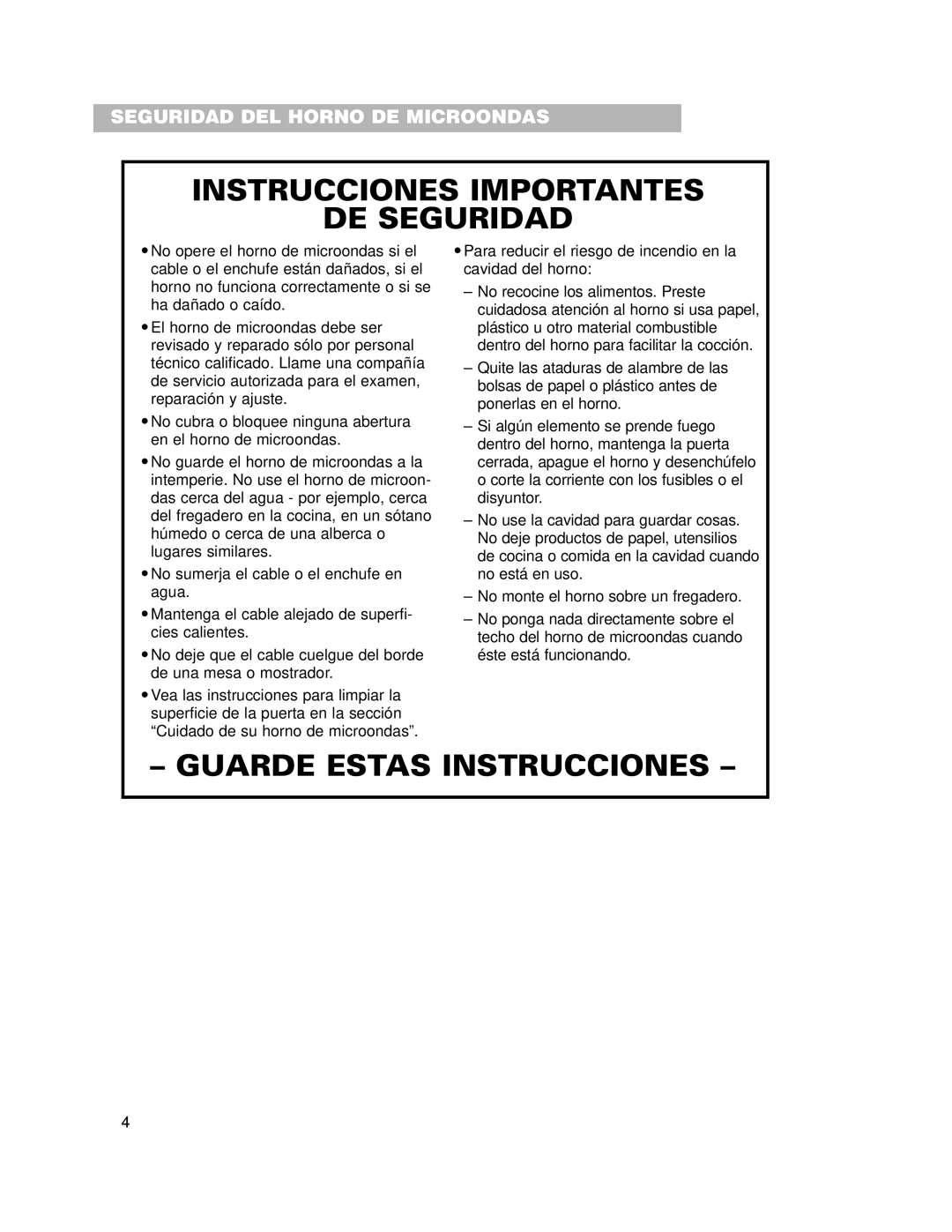 Whirlpool CMT102SG installation instructions Seguridad DEL Horno DE Microondas 