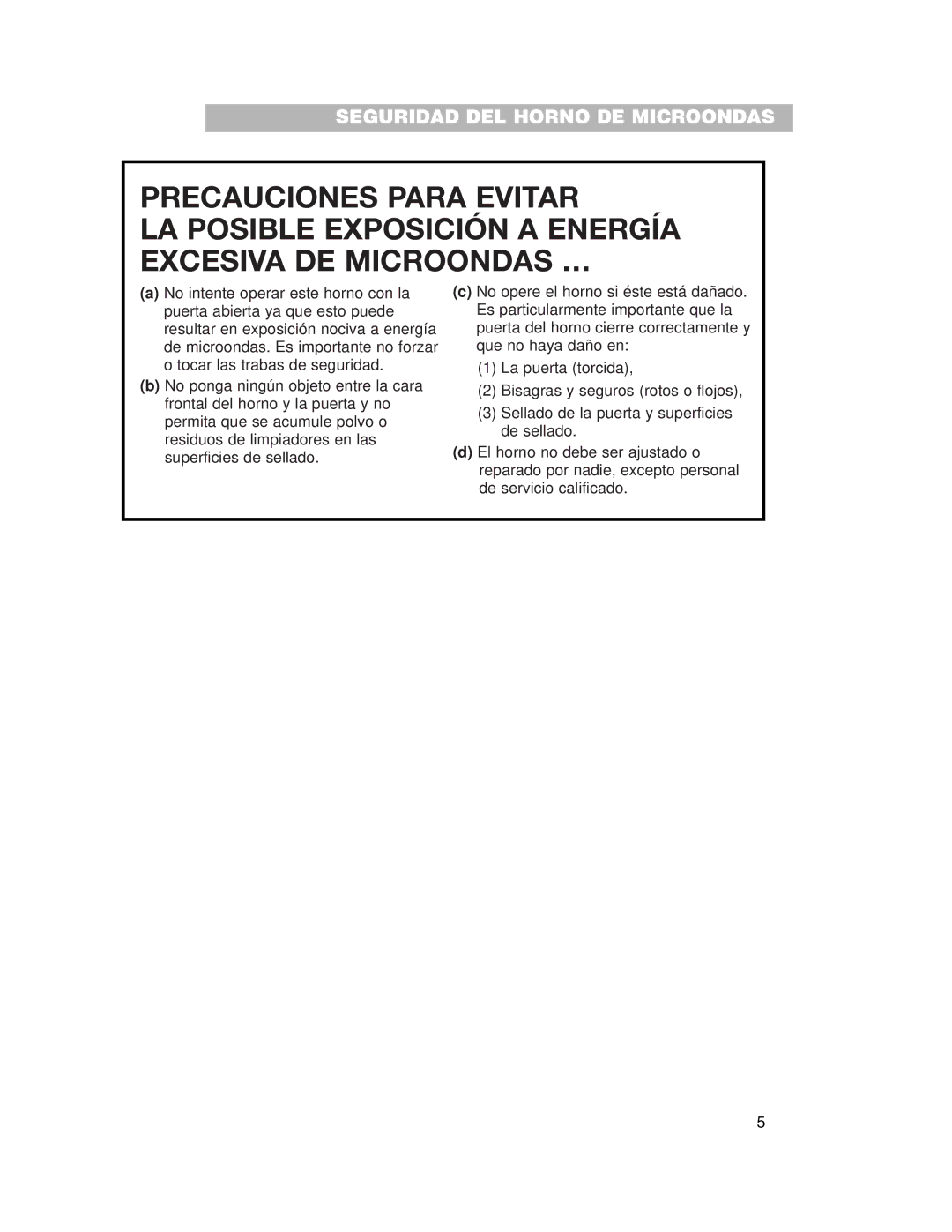 Whirlpool CMT102SG installation instructions Seguridad DEL Horno DE Microondas 