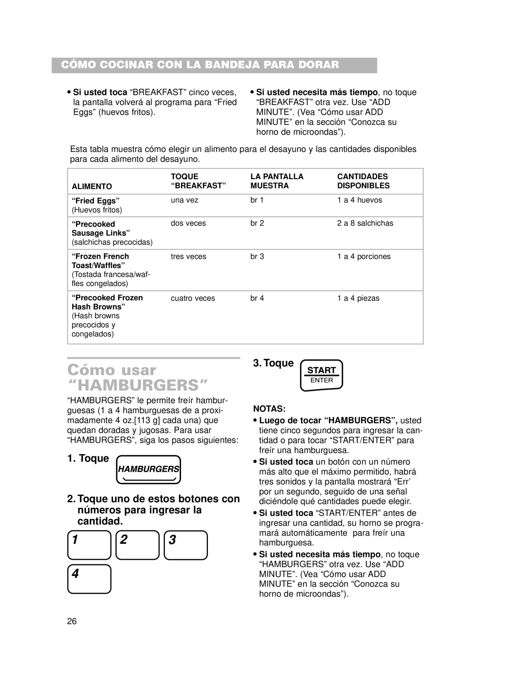 Whirlpool CMT102SG installation instructions Hamburgers 