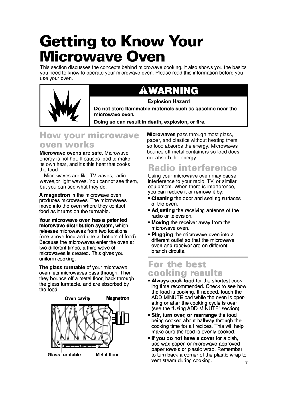 Whirlpool CMT102SG Getting to Know Your Microwave Oven, wWARNING, How your microwave oven works, Radio interference 